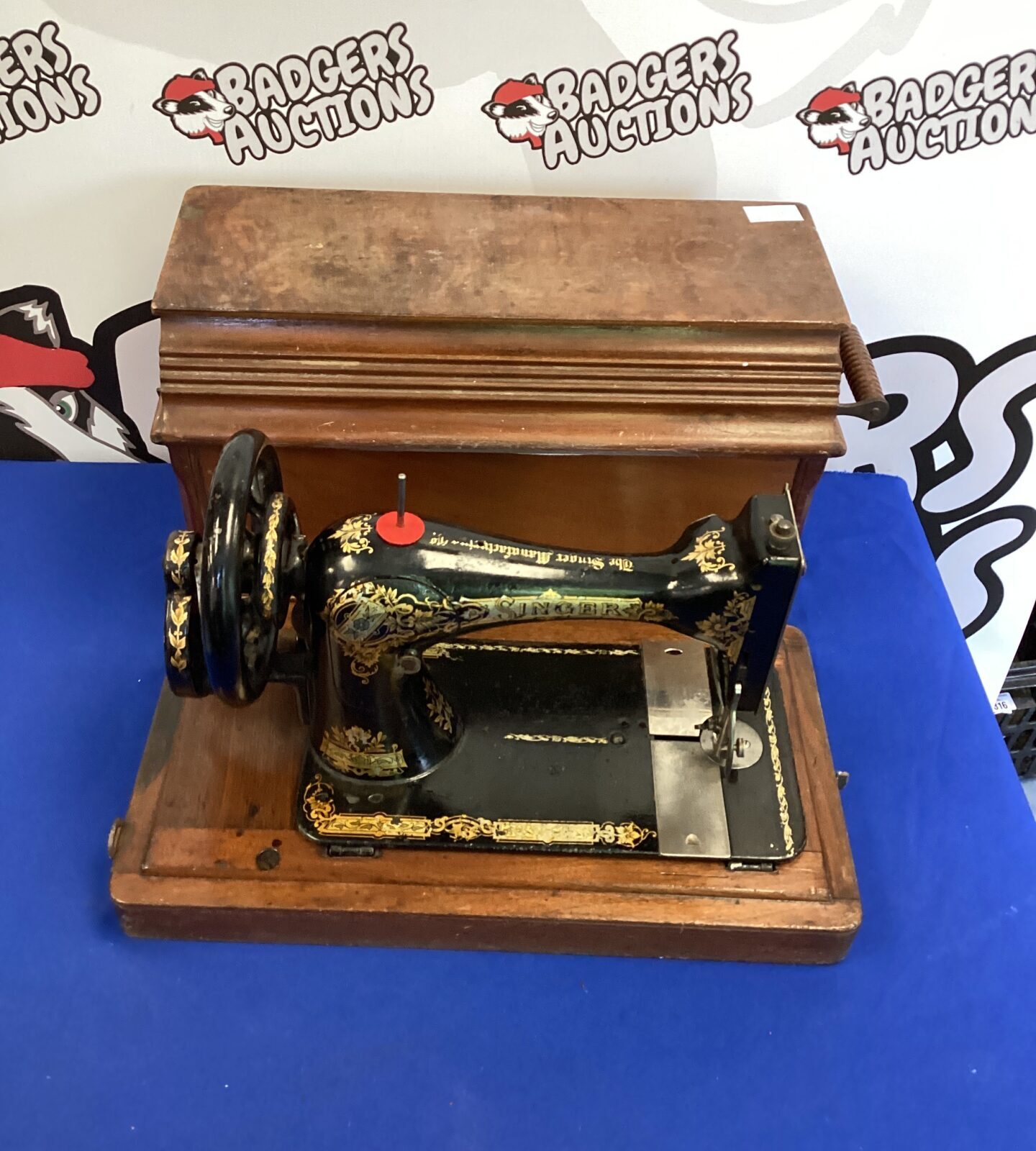 antique sewing machine in box