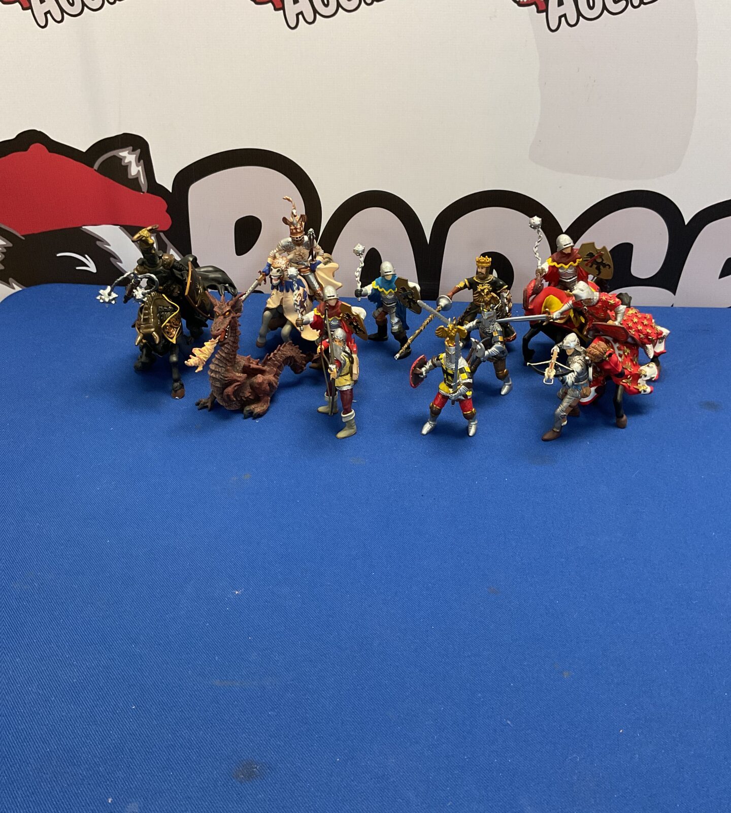 Box if mixed retro papo knights and dragon figures
