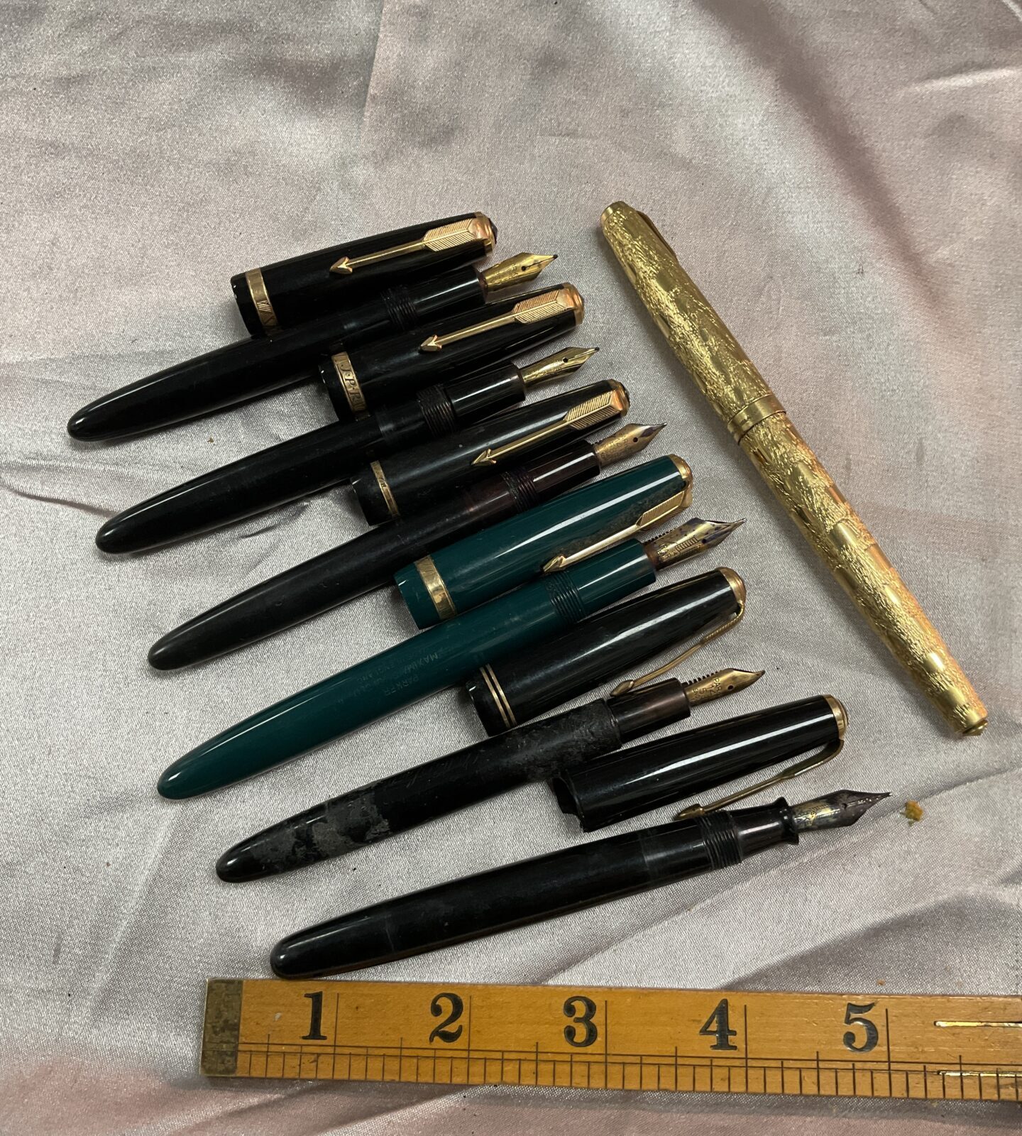 Seven Vintage Parker Fountain Pens with 14k gold nibs
