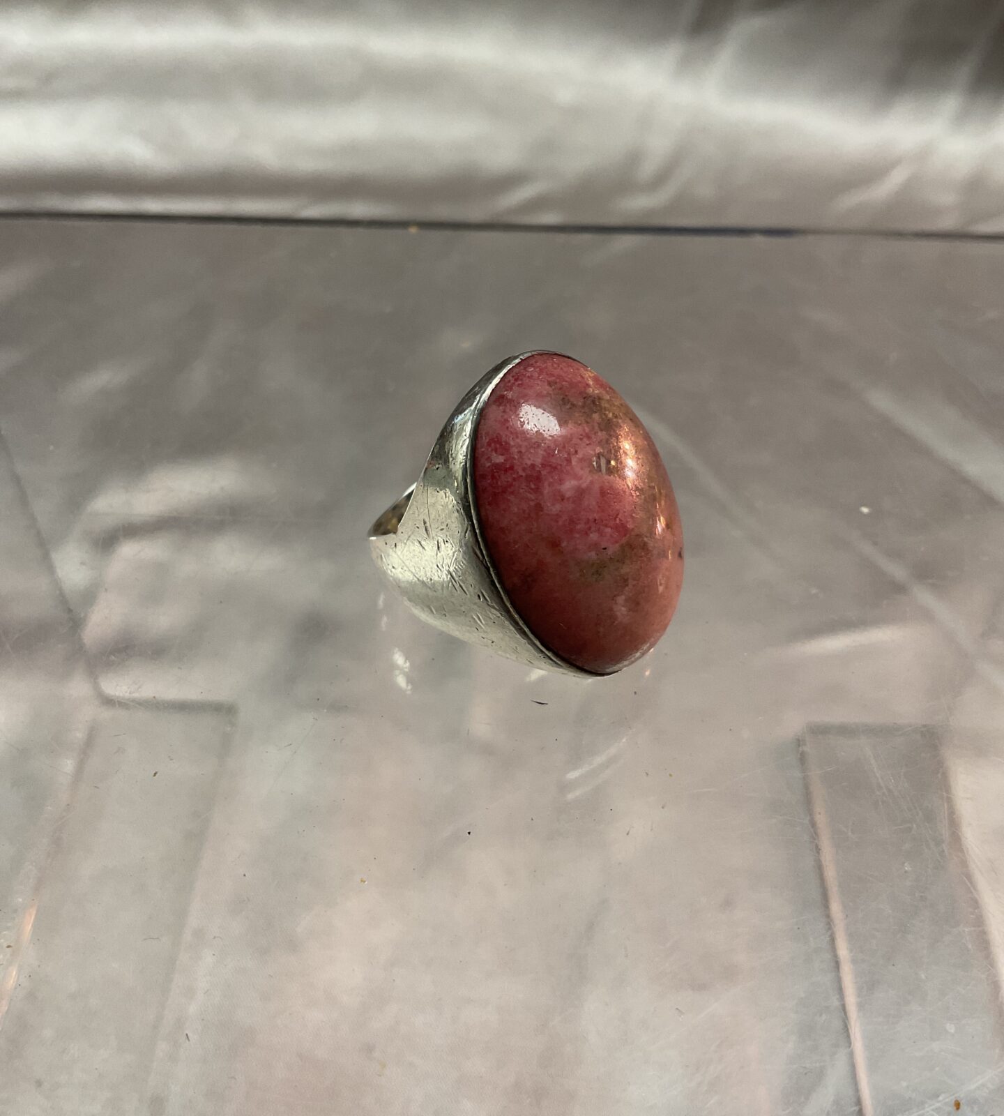 silver rhodochrosite ring size K 13.49g gross