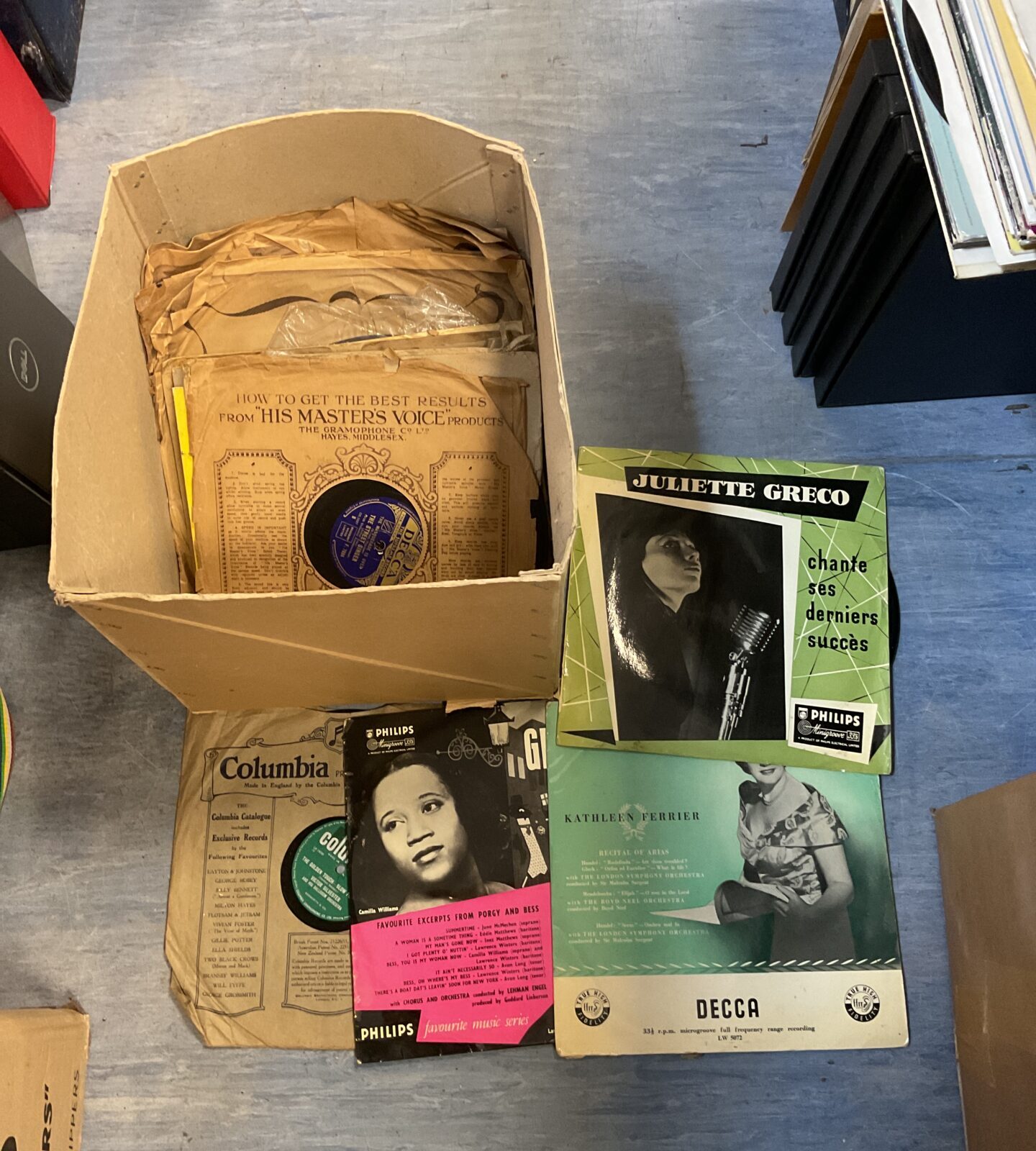 Box of gramophone records