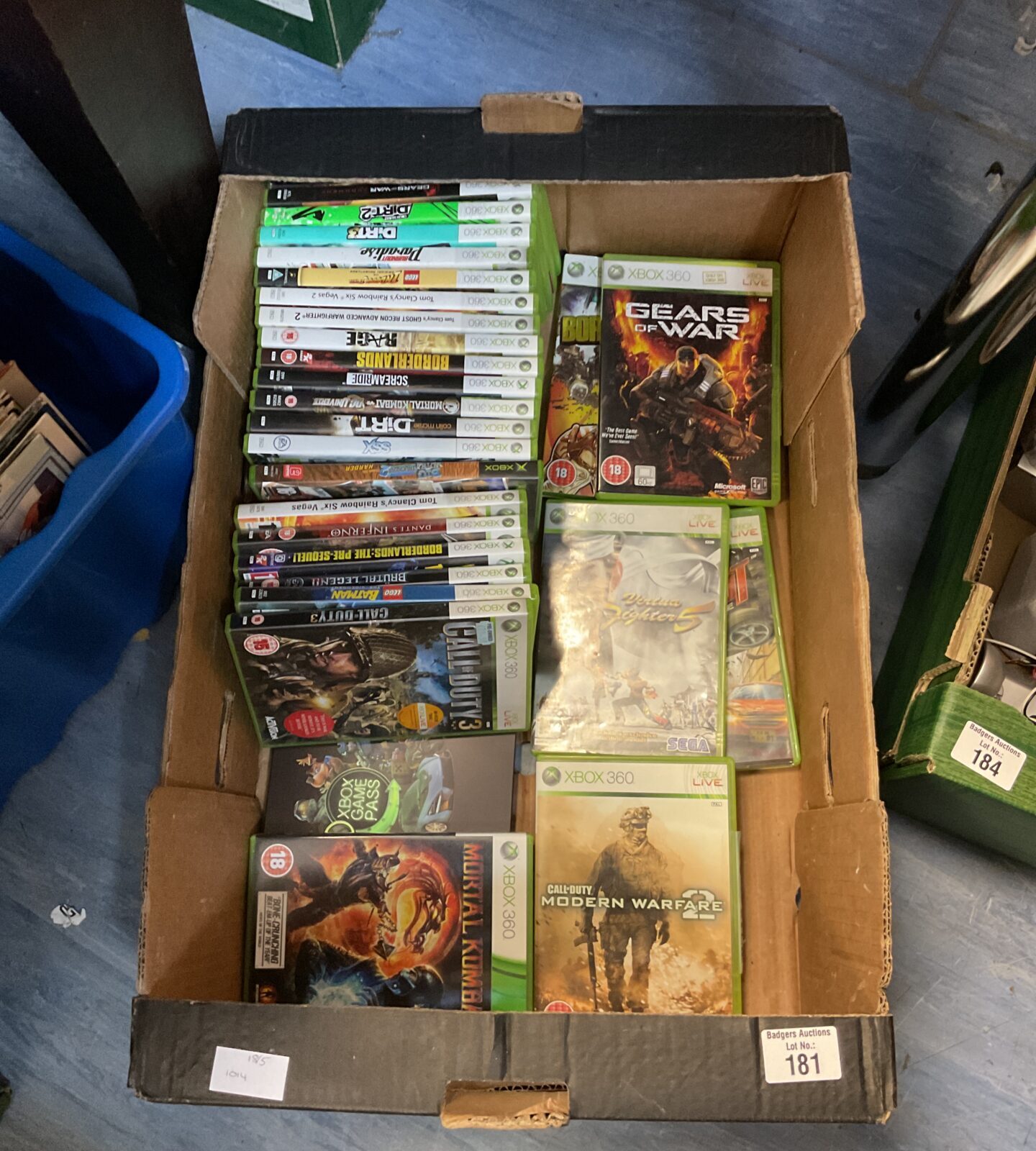 Box of Microsoft xbox 360 games