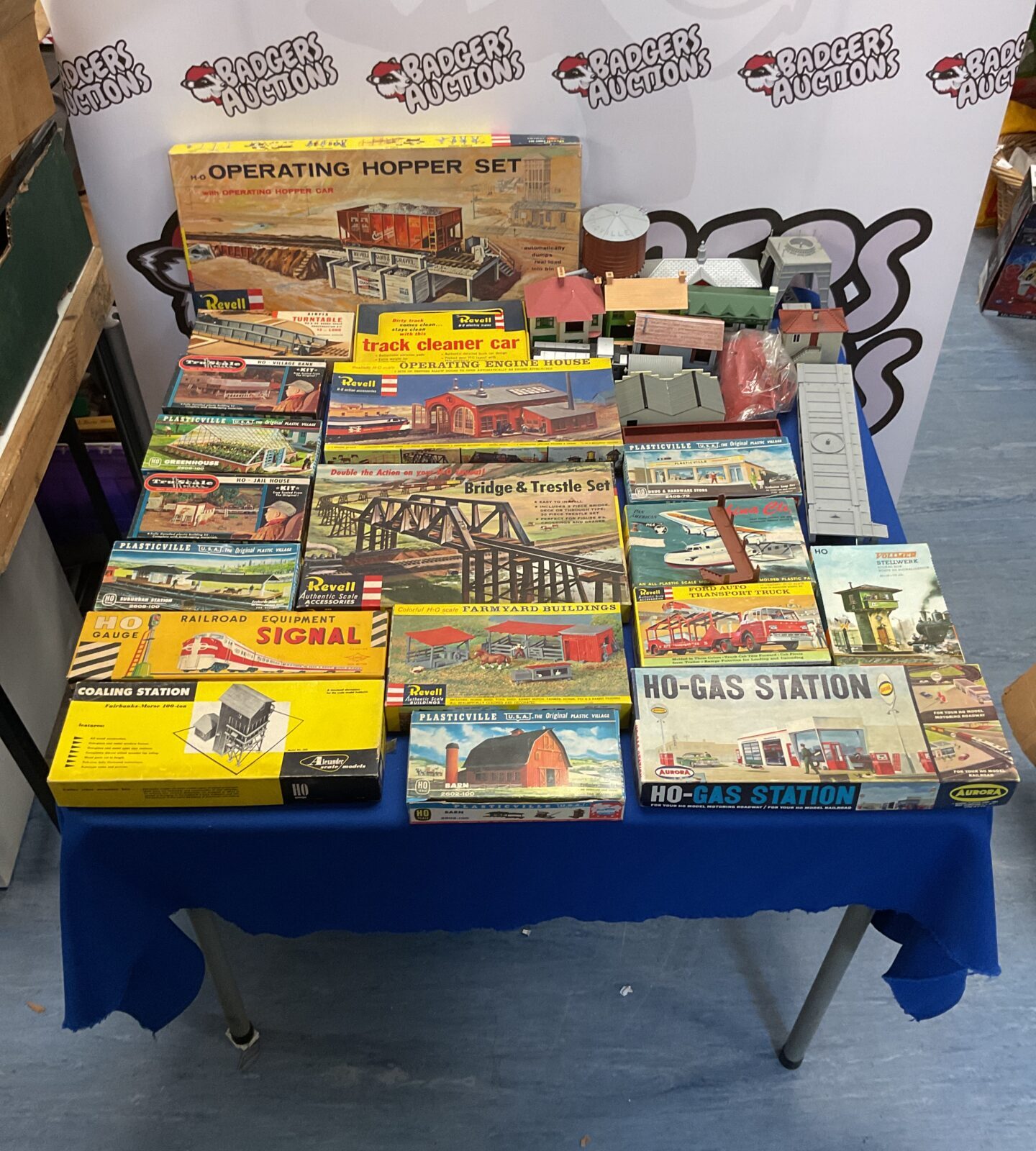 Large box of vintage boxed model kits and parts inc revell, airfix, aurora and truscale