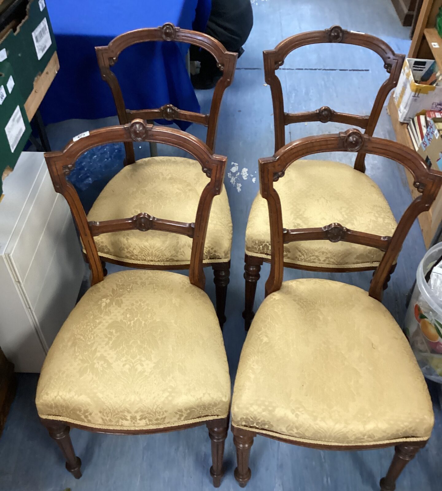 Four Antique Walnut Framed Dining Chairs