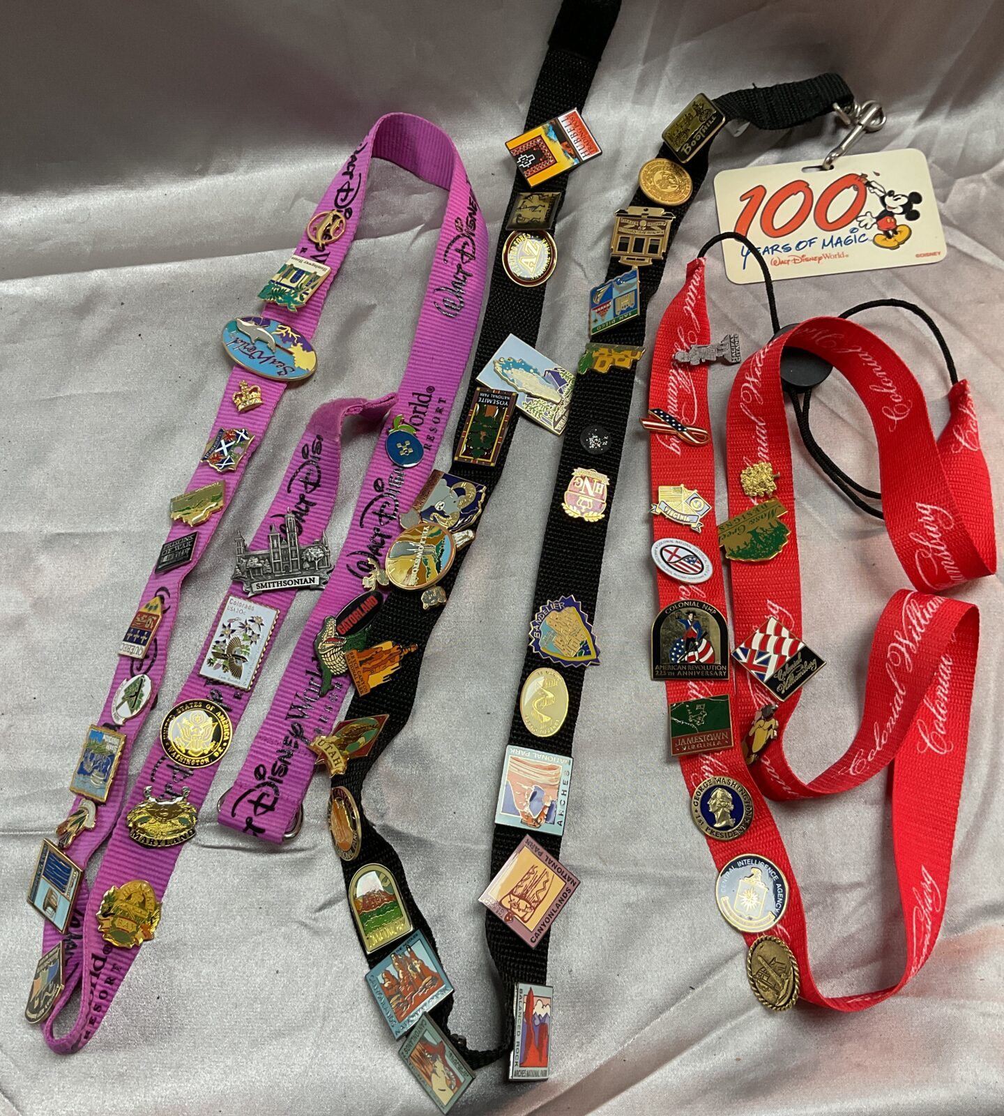 Three lanyards Withnover 50 Enamelled pin badges Collected over time on trips to the states