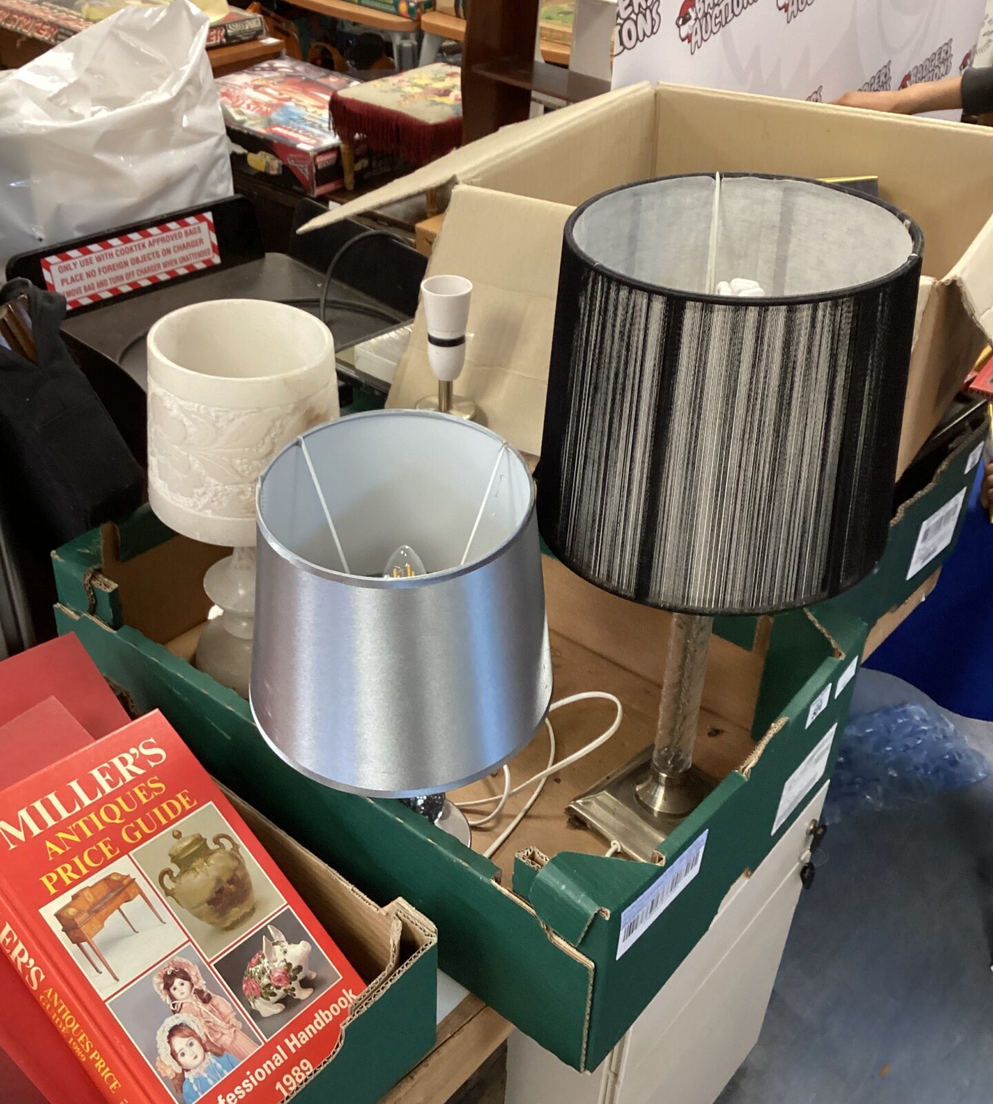 Box of mixed table lamps
