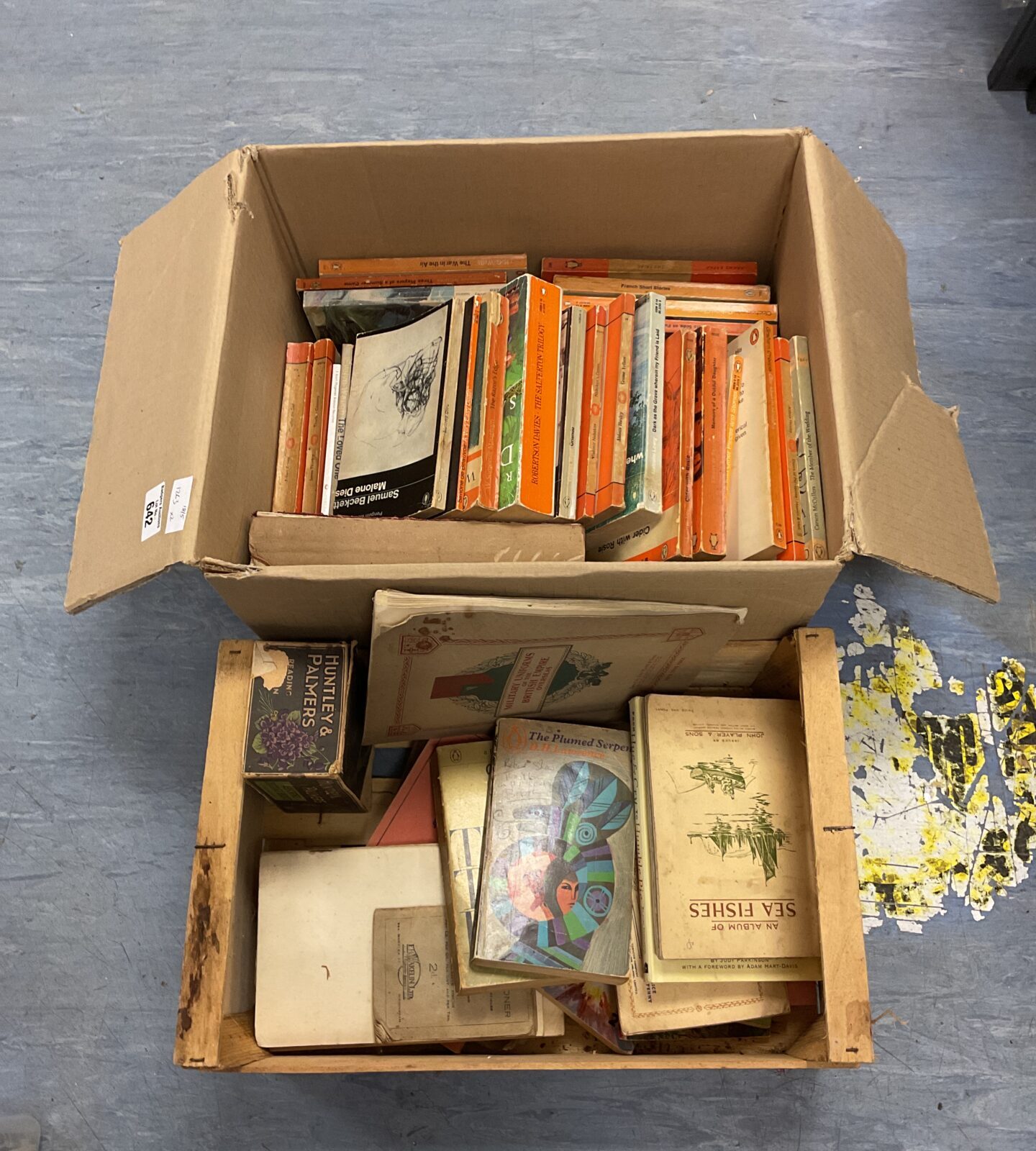 Two boxes of vintage books including penguin