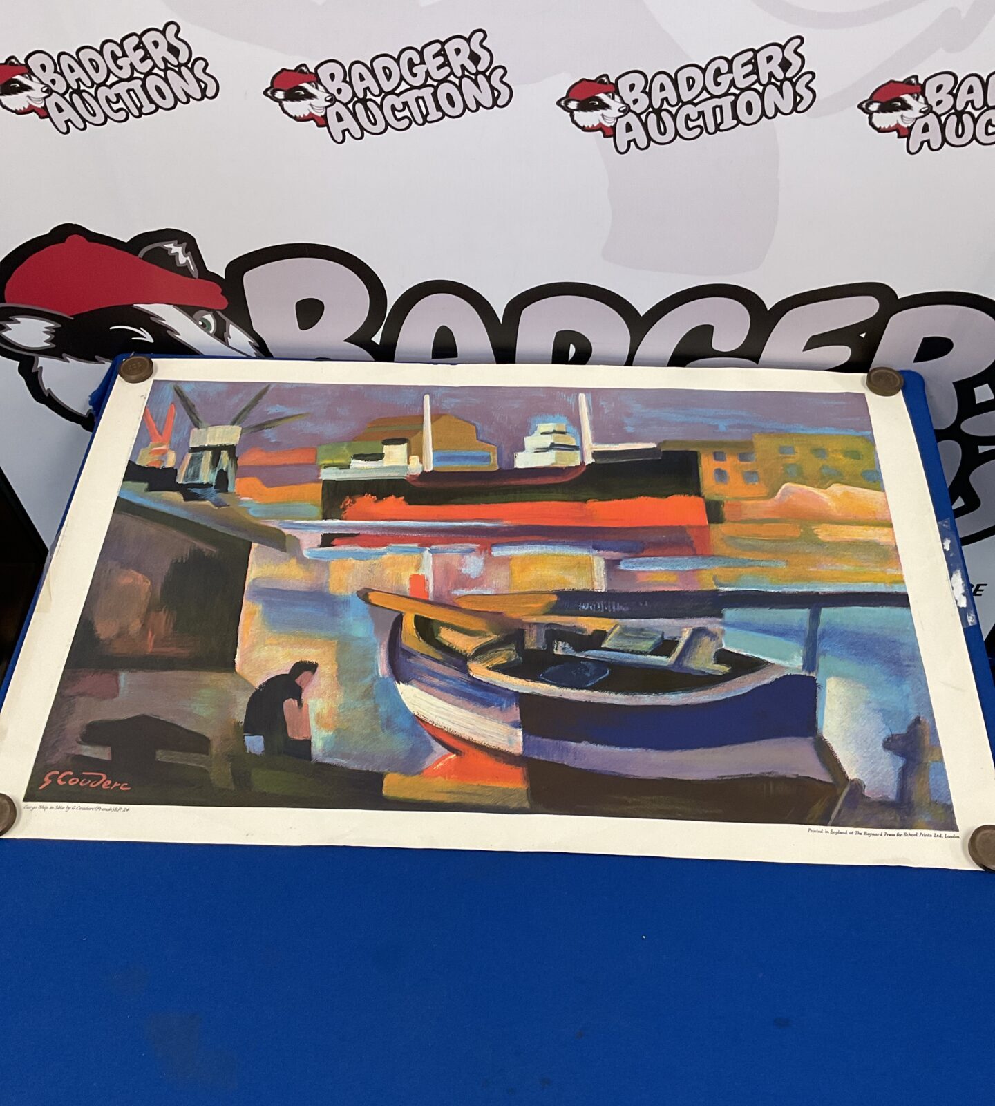 School educational print of a cargo ship by G Gouderc