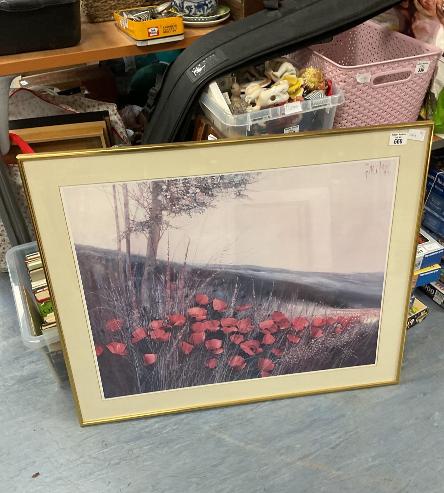 Large framed print of a field of poppies