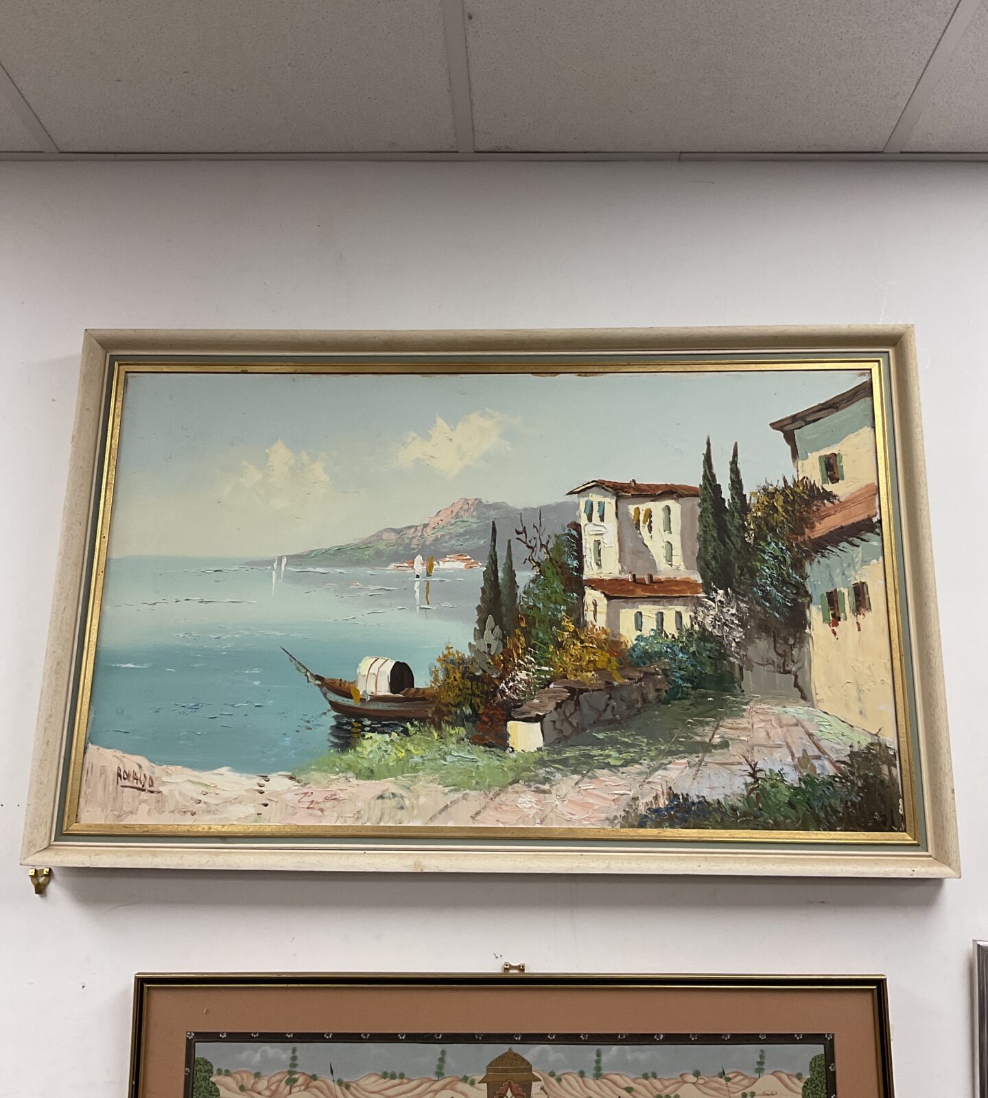 Large Mediterranean scene oil painting signed ronaldo