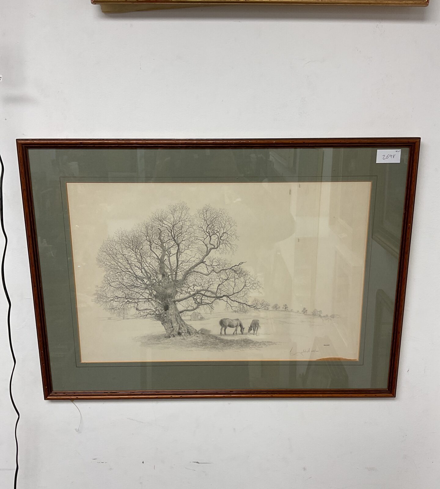 William geldart signed limited edition monochrome print of horses under tree