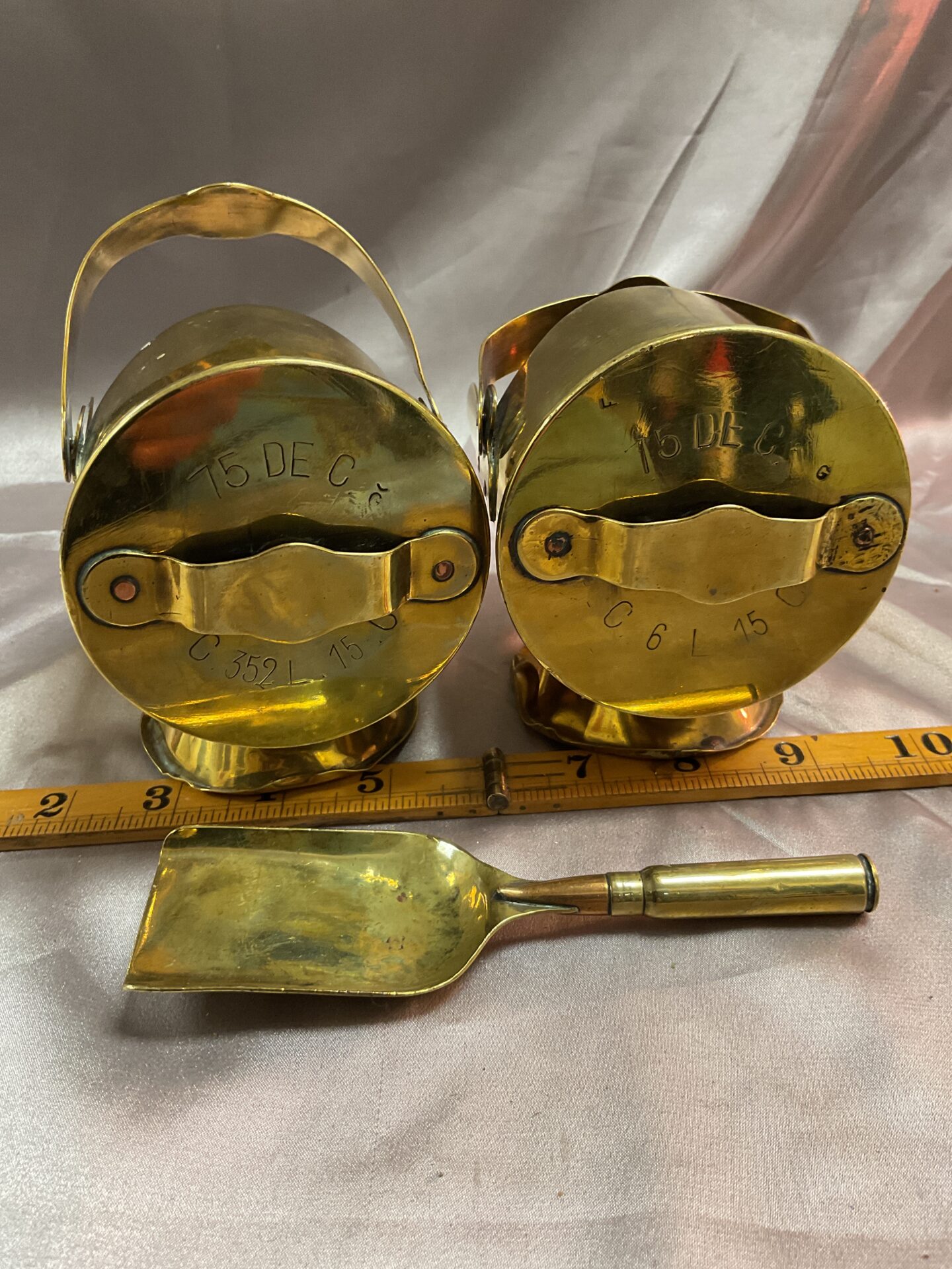 Two World War One trench art Cannon shell coal skuttles Dated 1915 - Image 2