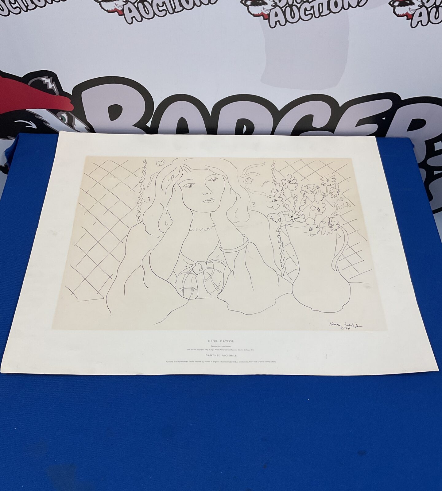 Henry matisse ganymed facsimile print titled femme aux anemones