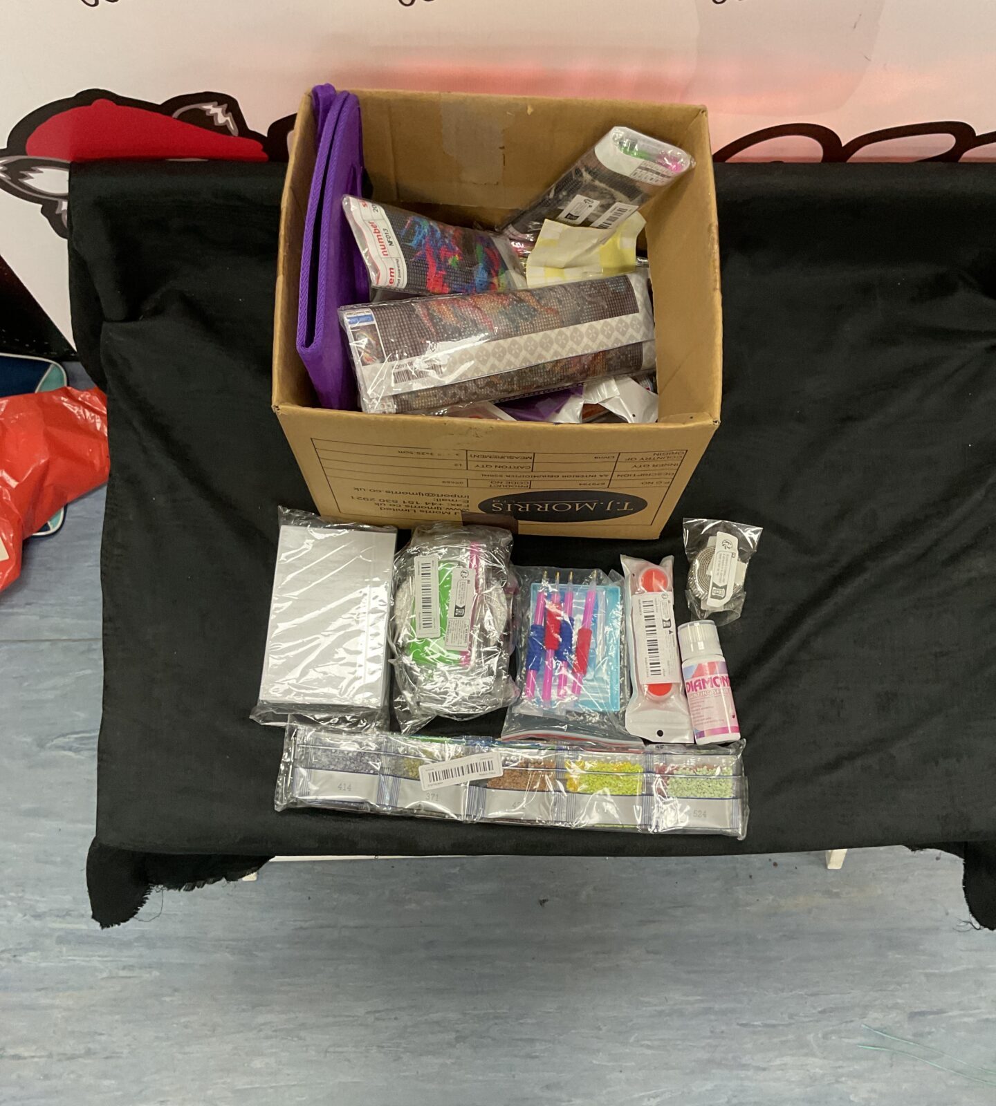 Box of mixed new arts and crafts items inc paints, diamond art, brushes, papers and more
