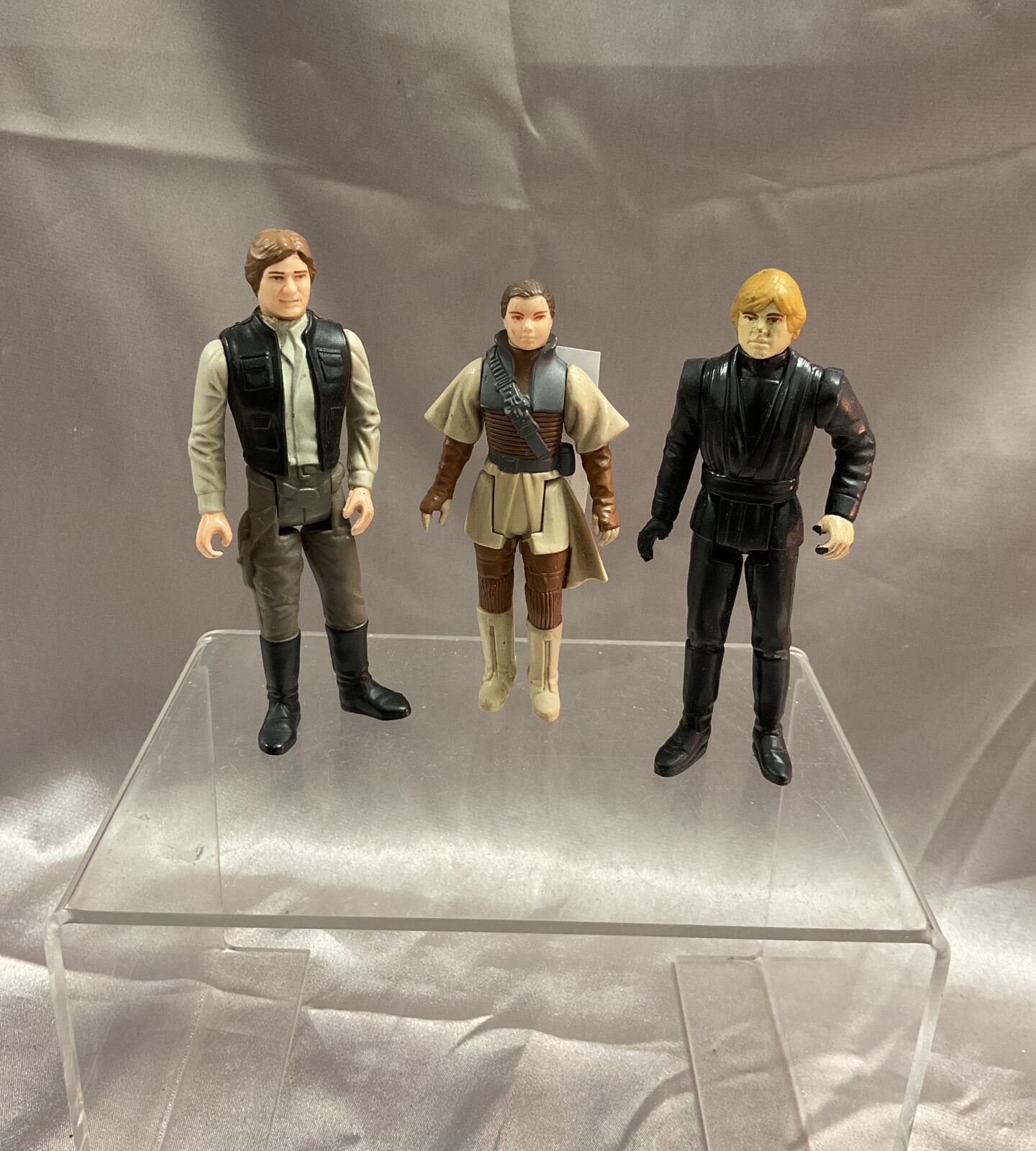 Three vintage Lfl 1984 star wars figures Han Solo Leila and Luke skywalker