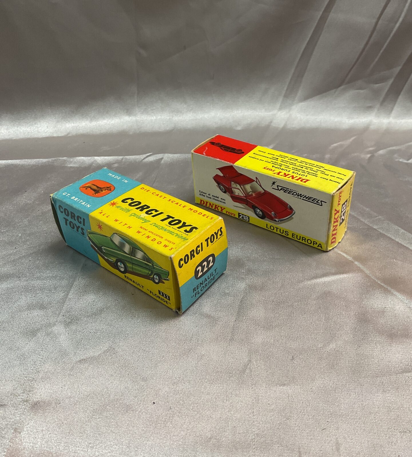 Corgi toys Renault fluoride Box and Dinky Speedwheels lotus europa box both empty