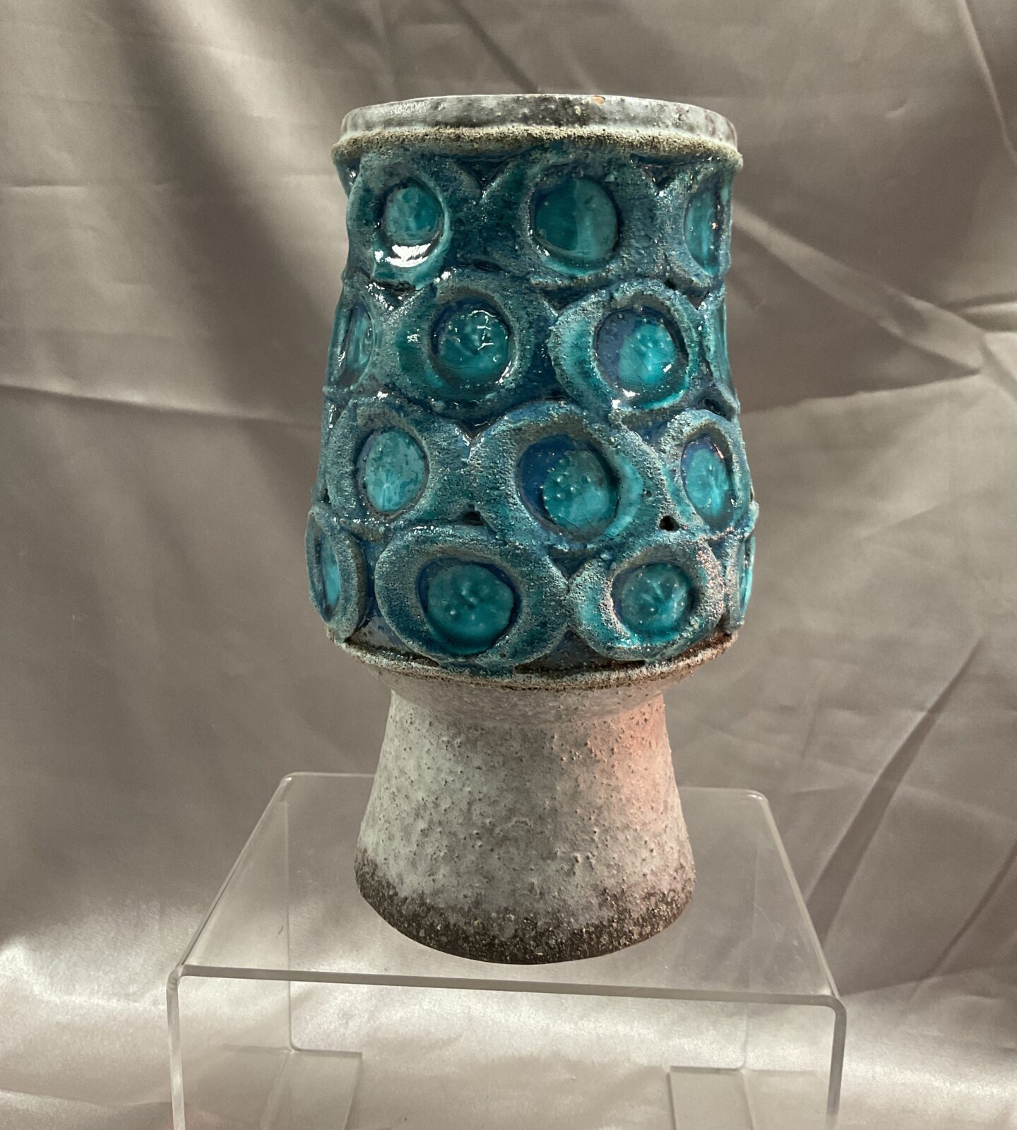 Finnish Style Studio Stone Ware blue glaze vase 7.5”