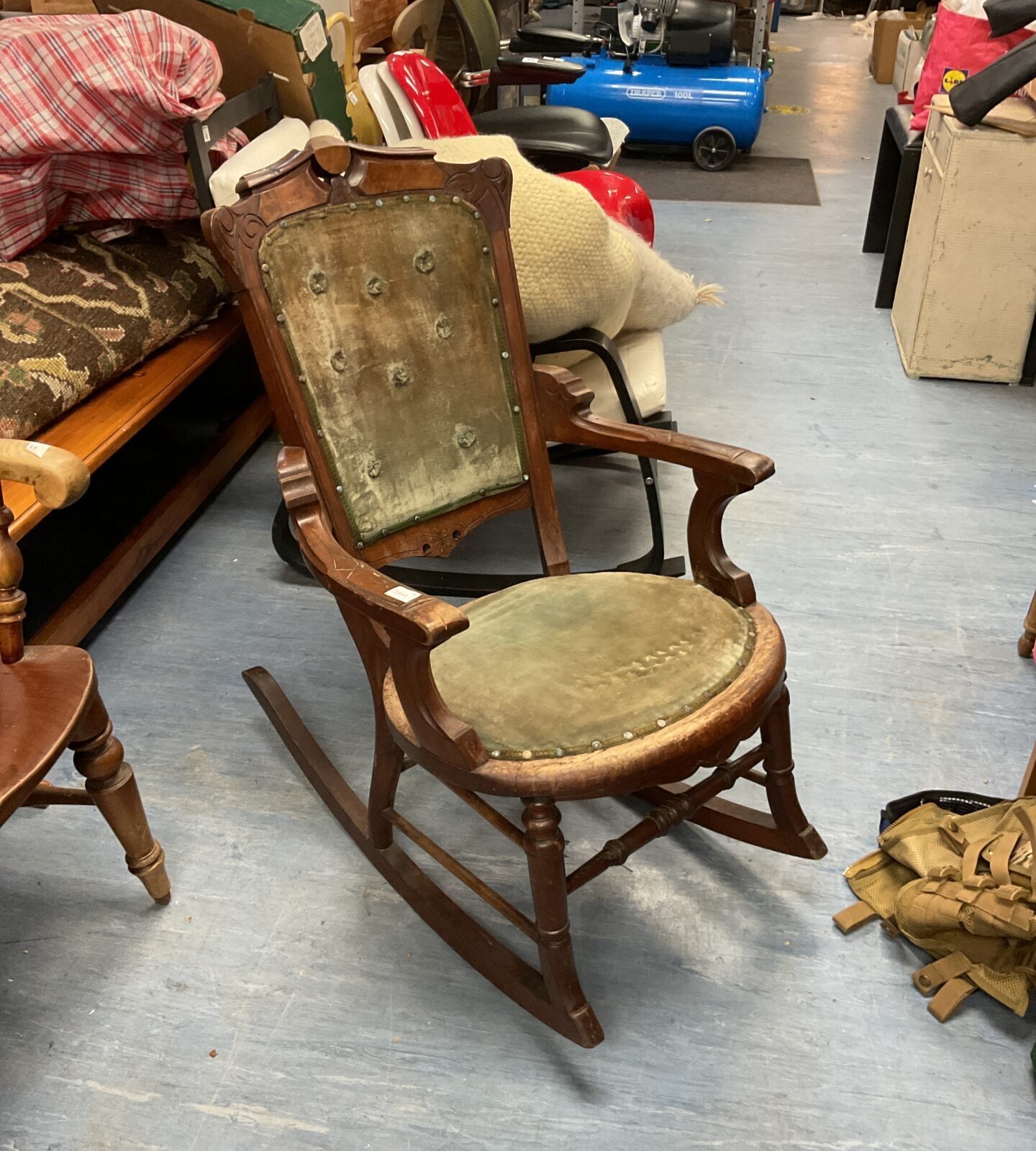 Antique walnut & mahogany rocking chair