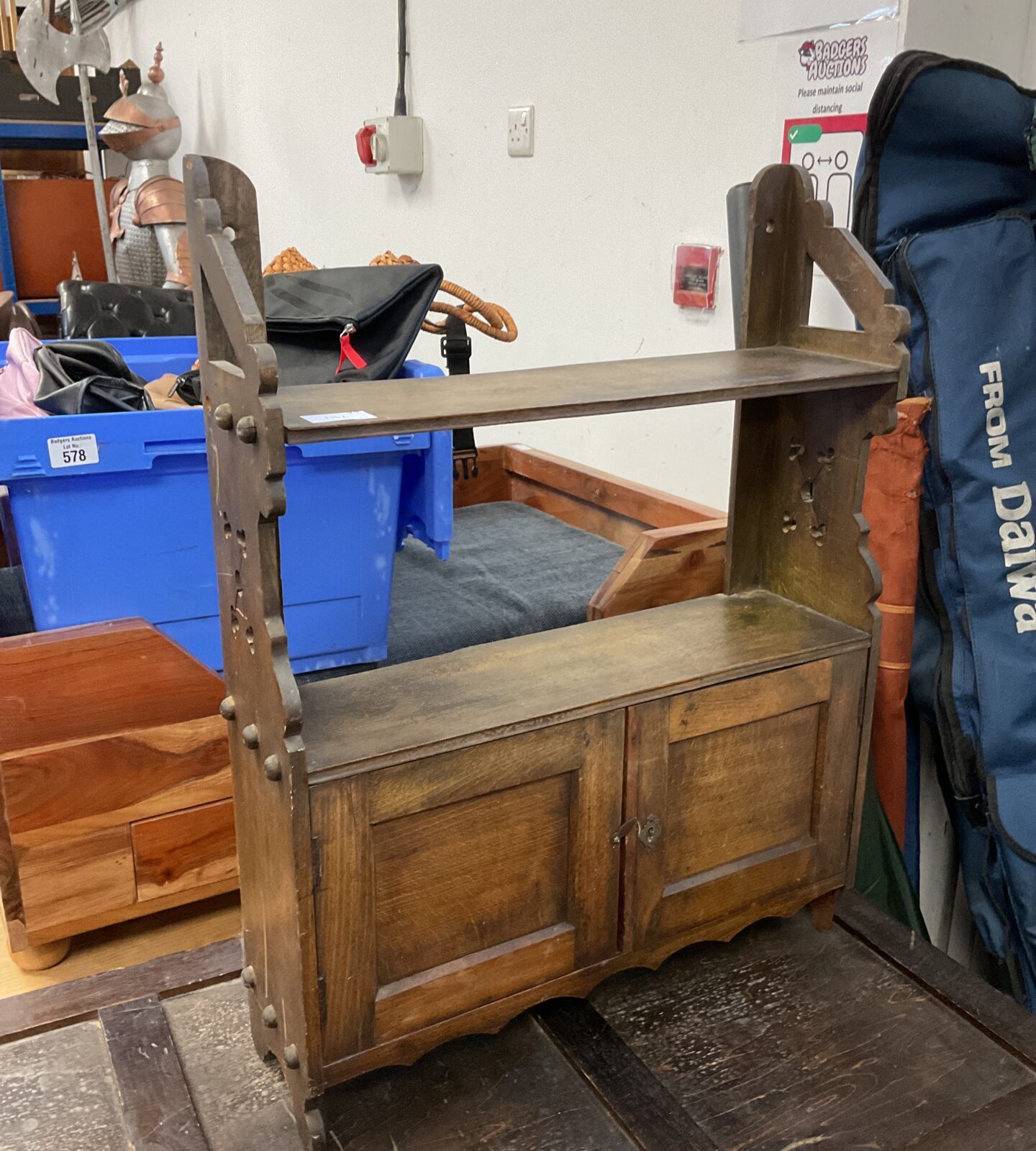 Small vintage wall shelf u it with cupboard