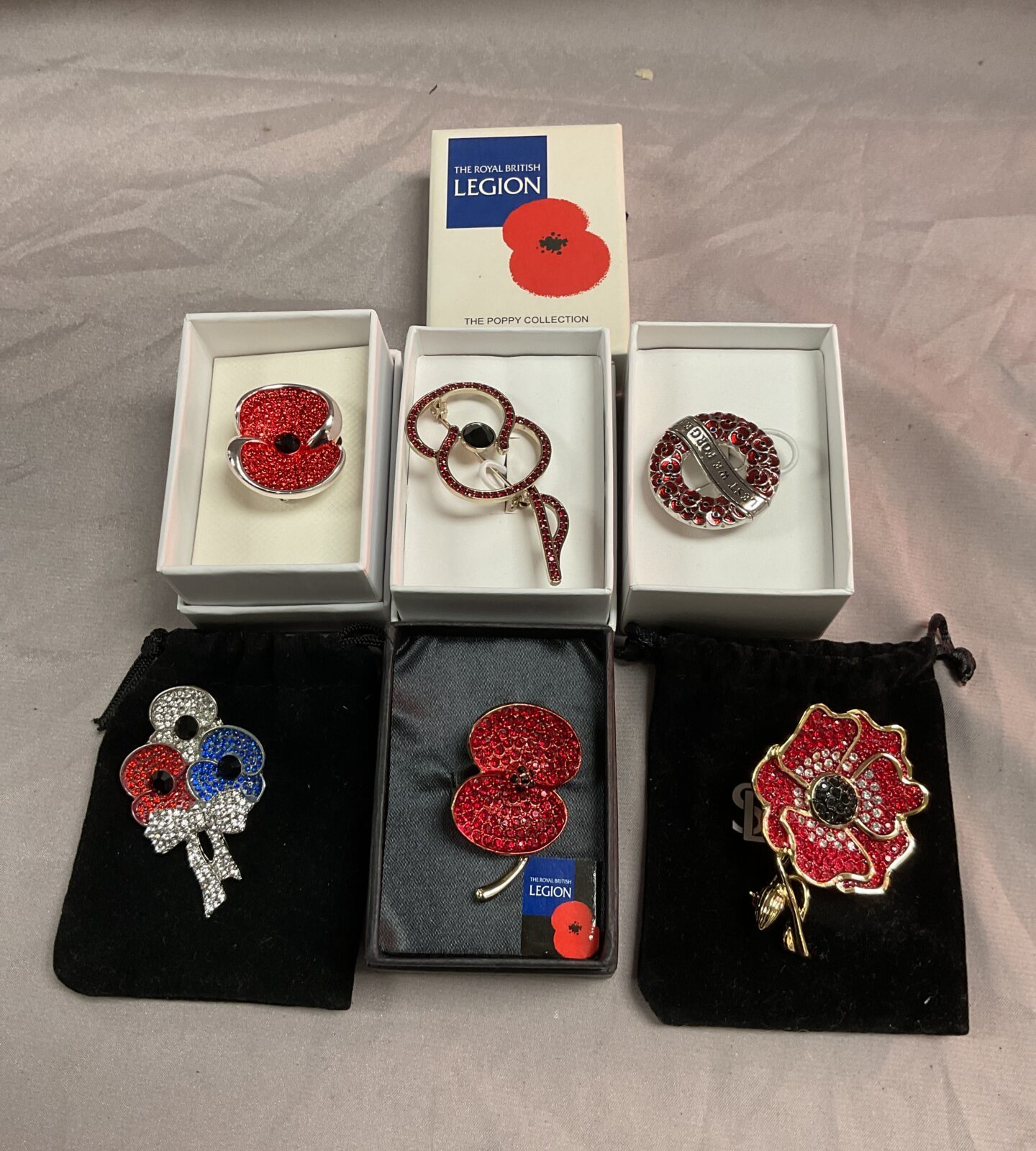 Six Royal  British legion Poppy brooches