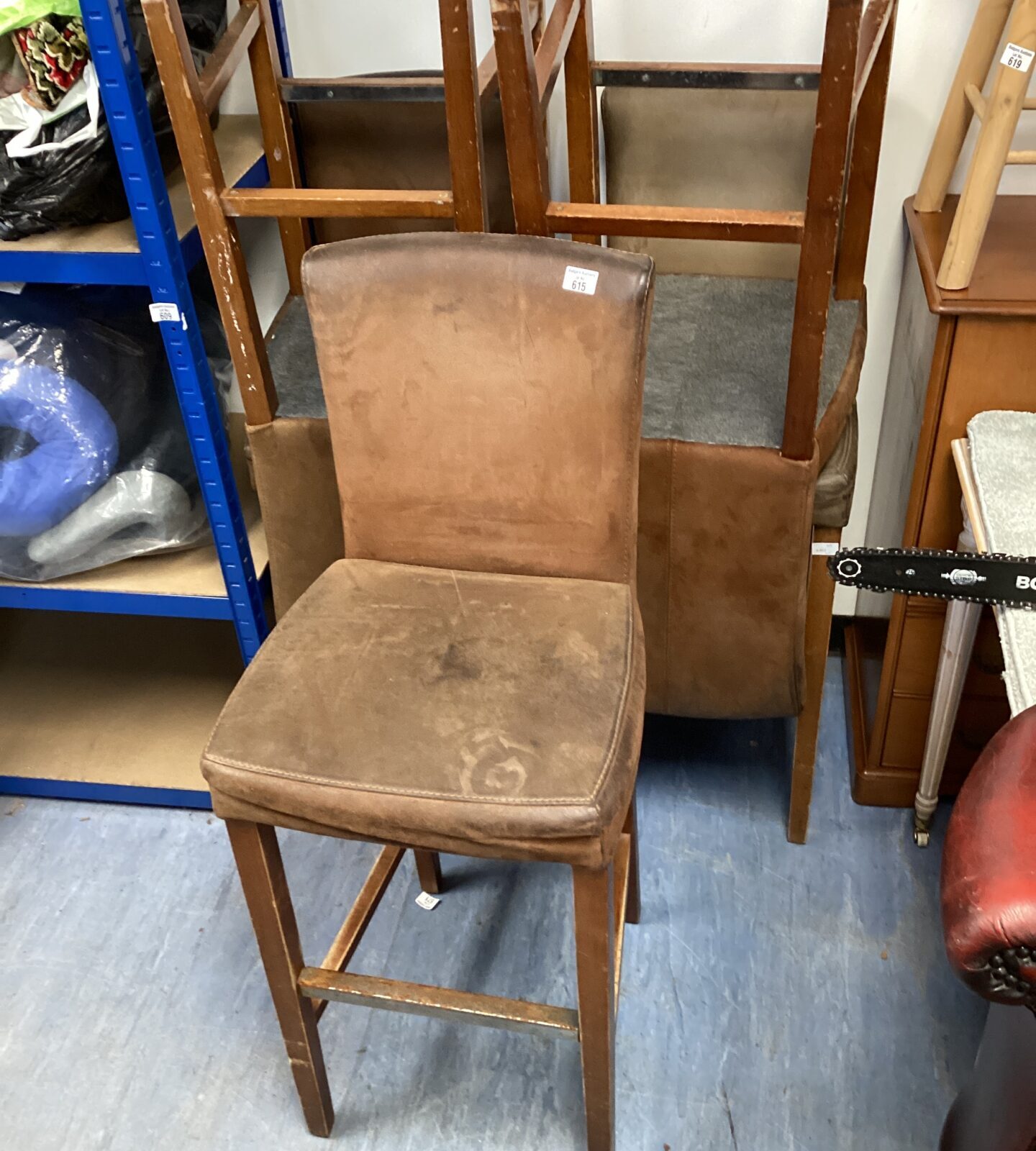Five leather topped bar stools