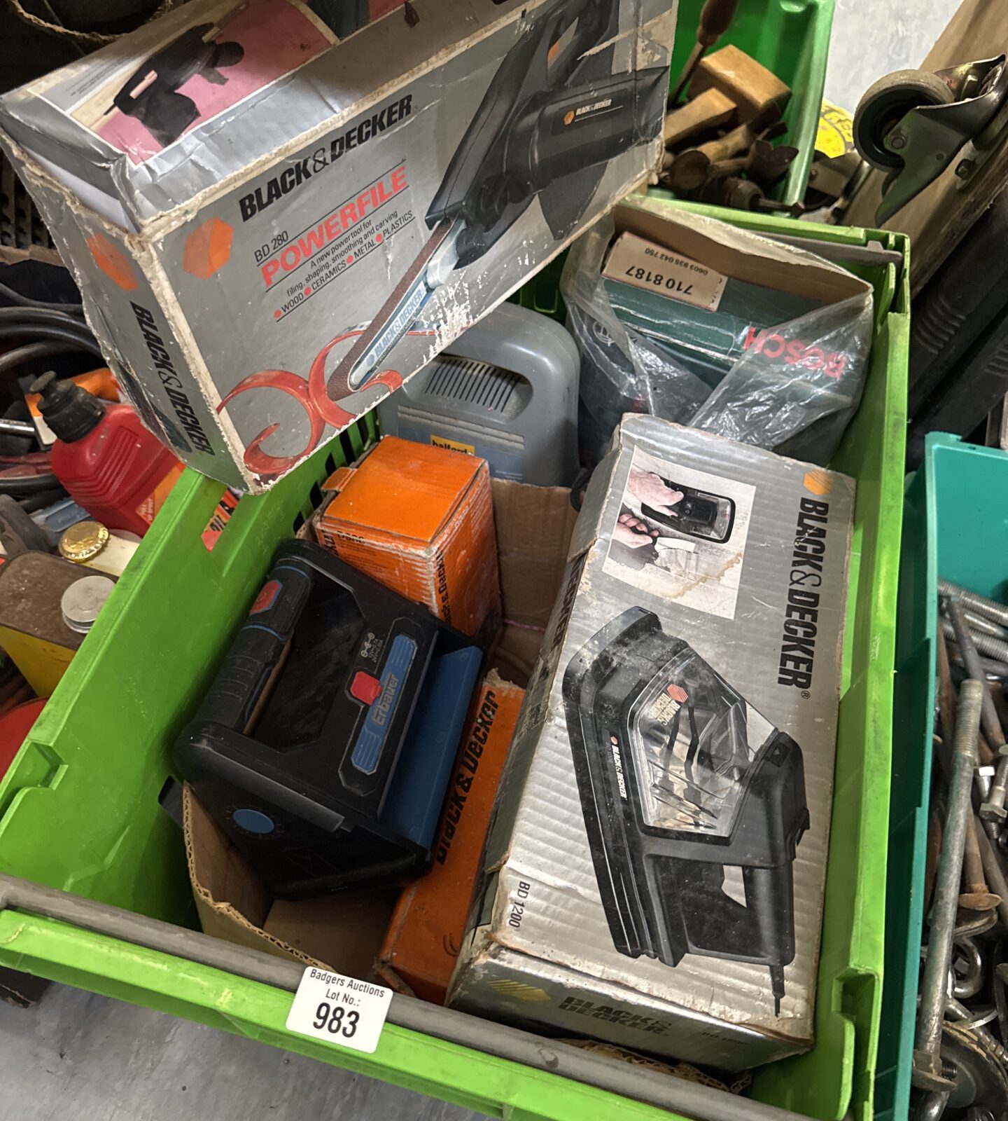 Large box of assorted shed clearance items