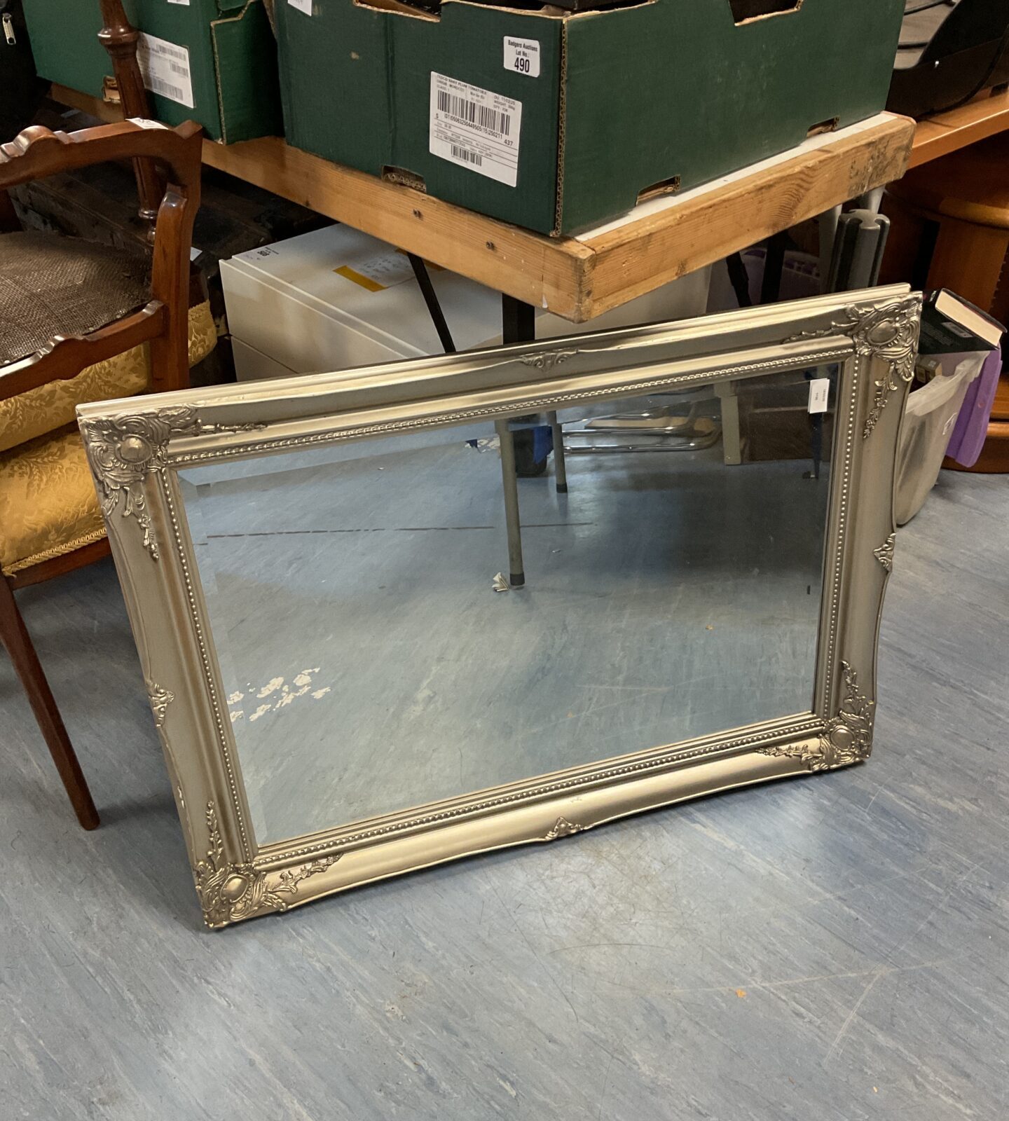 Bevel edged silver framed rectangular mirror 90cm x 66cm