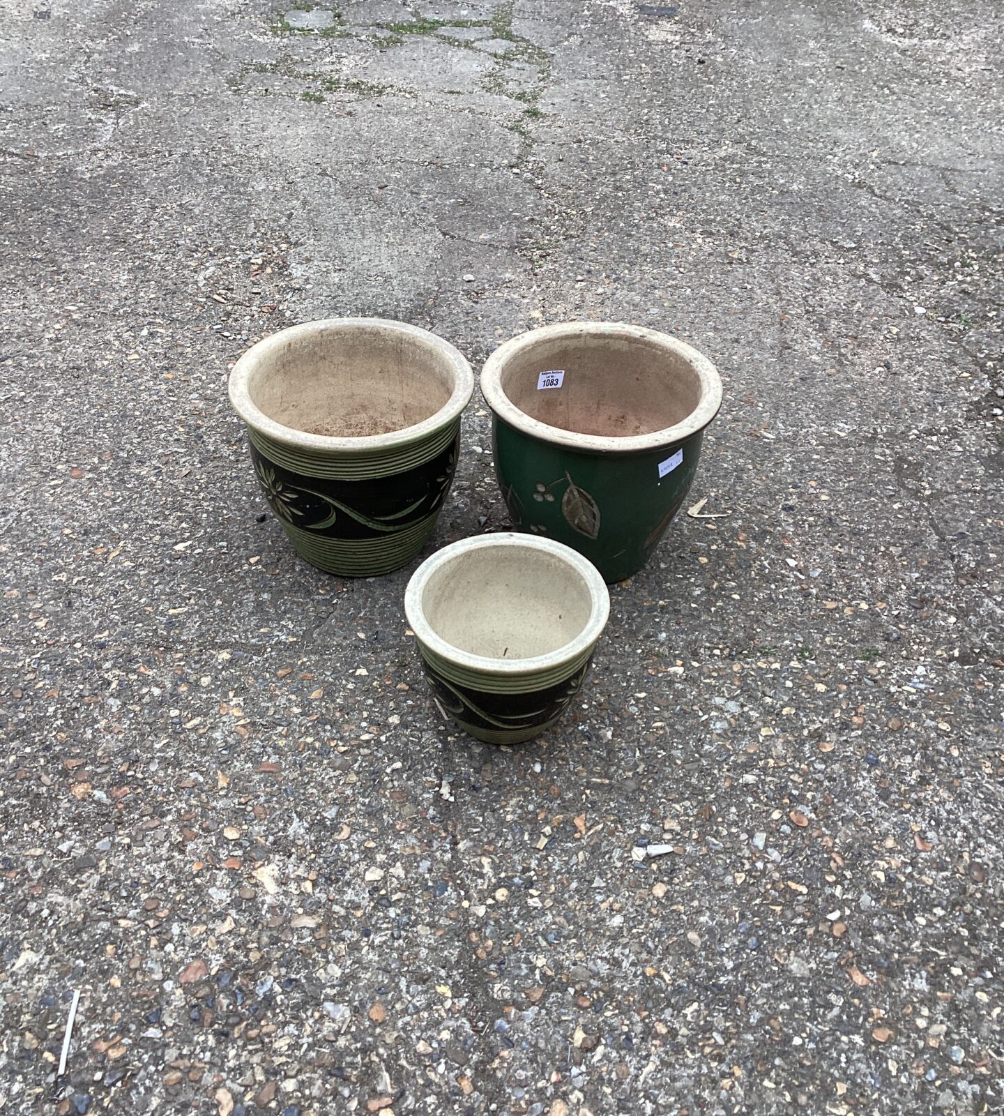 Three glazed garden pots