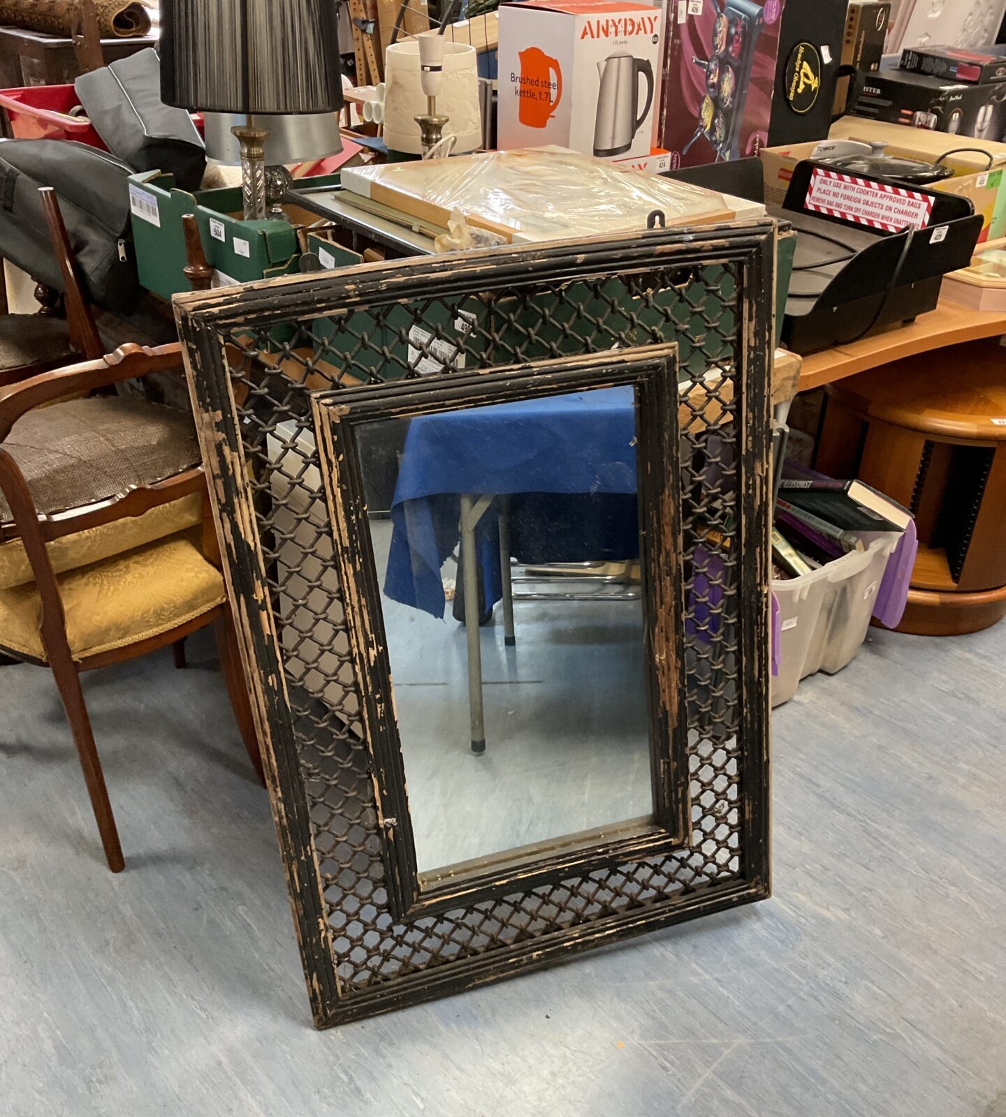 Wood & metal lattice framed mirror 100cm x 72cm