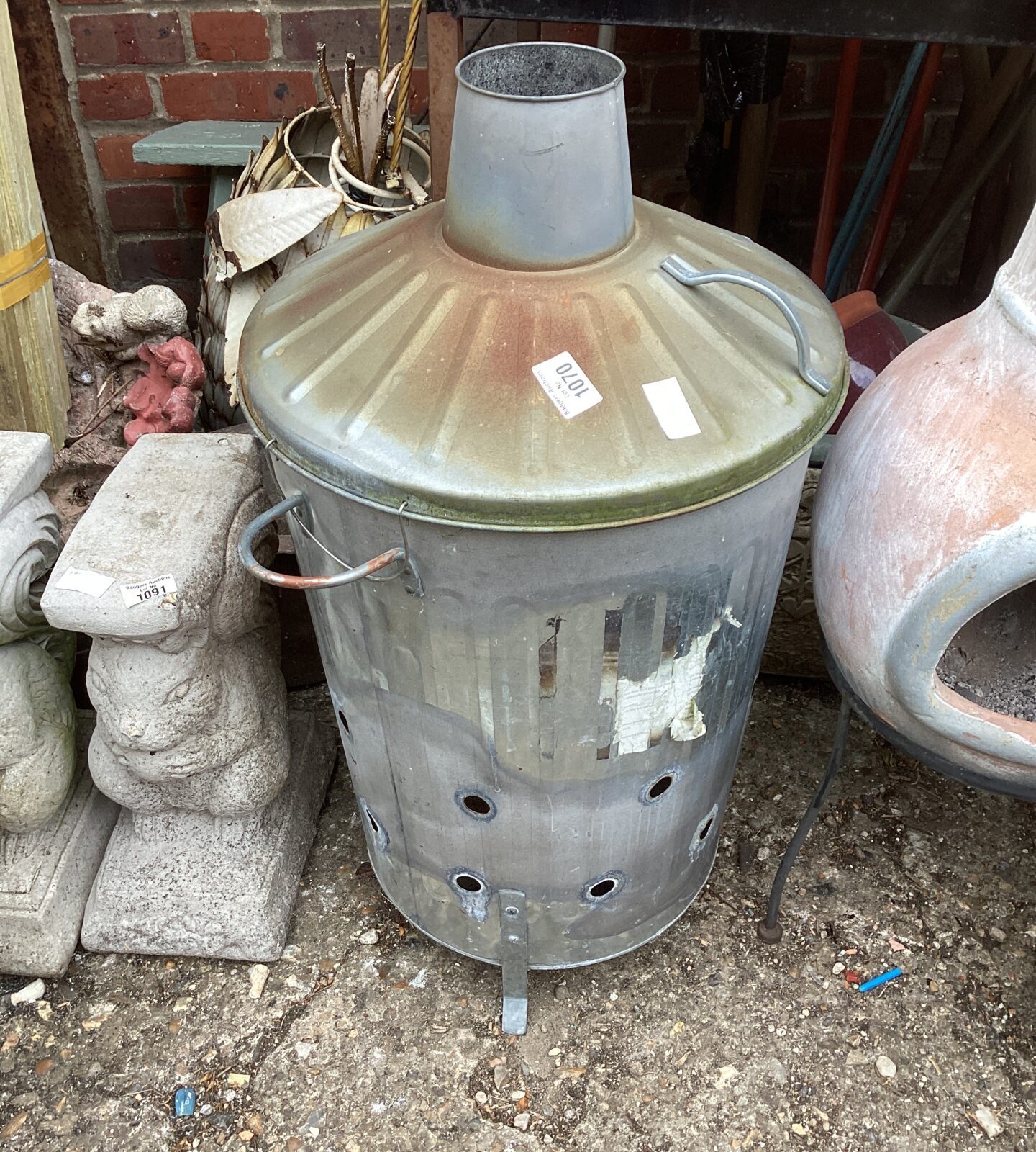 Small galvanised Garden incinerator
