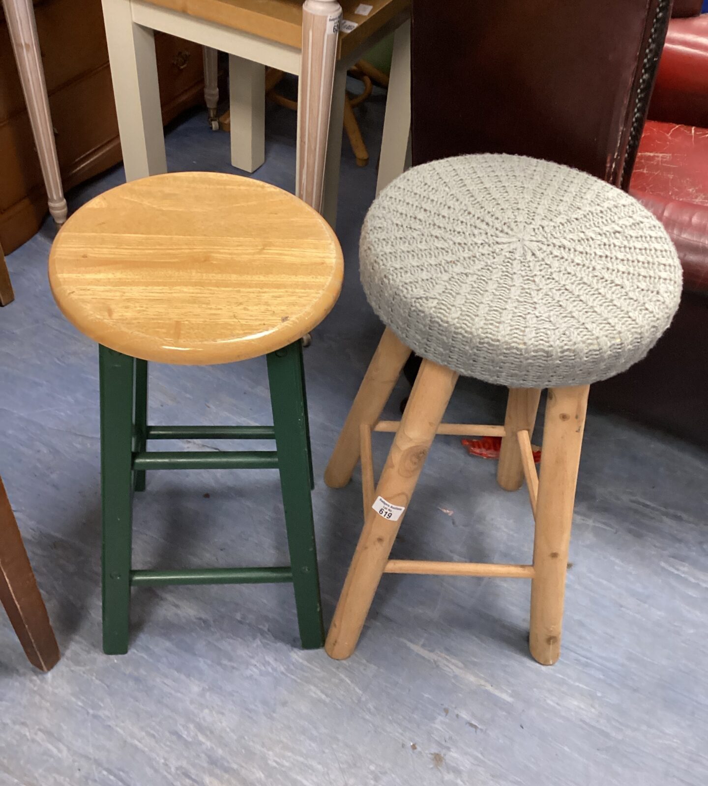 Two stools inc knitted topped stool