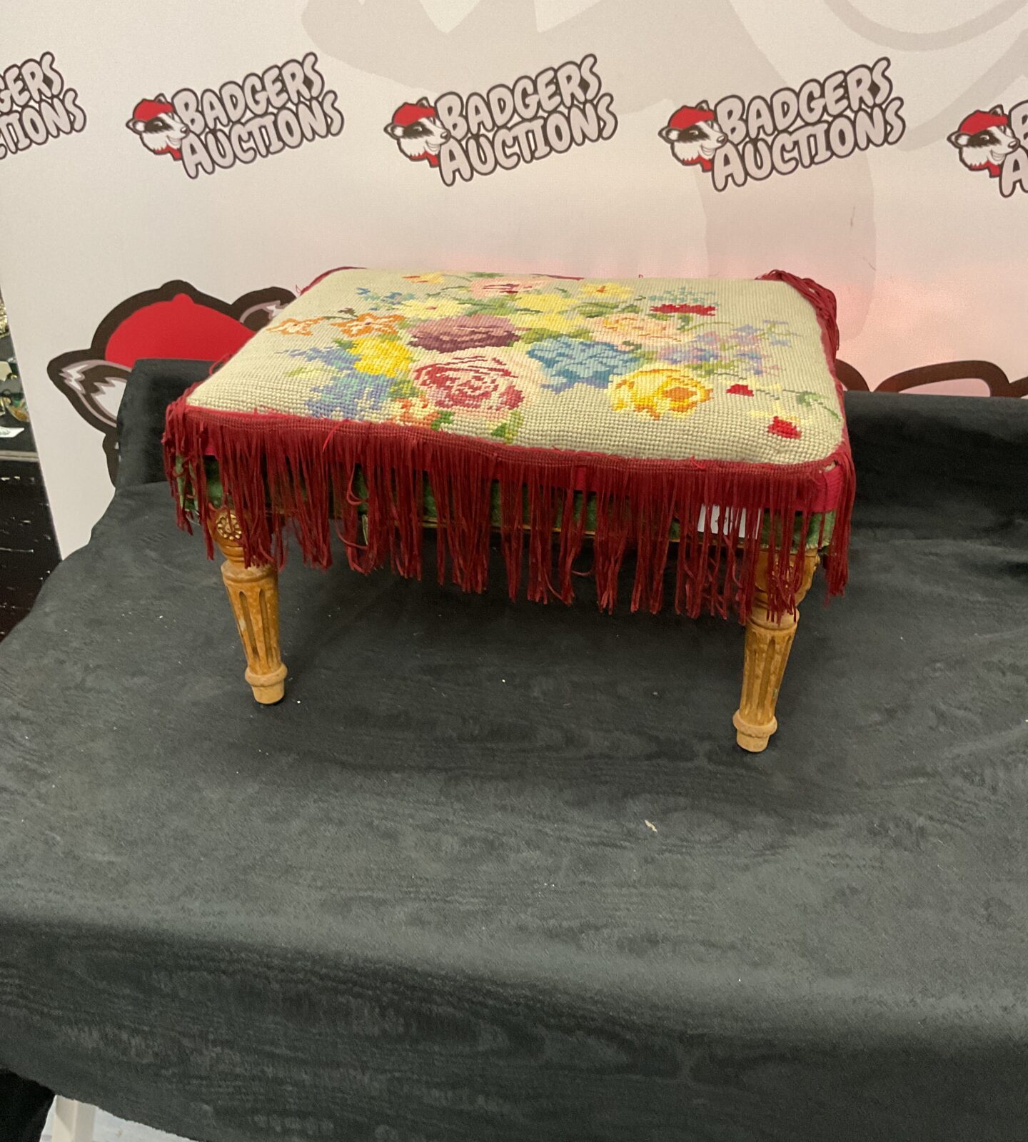 Small vintage embroidered footstool