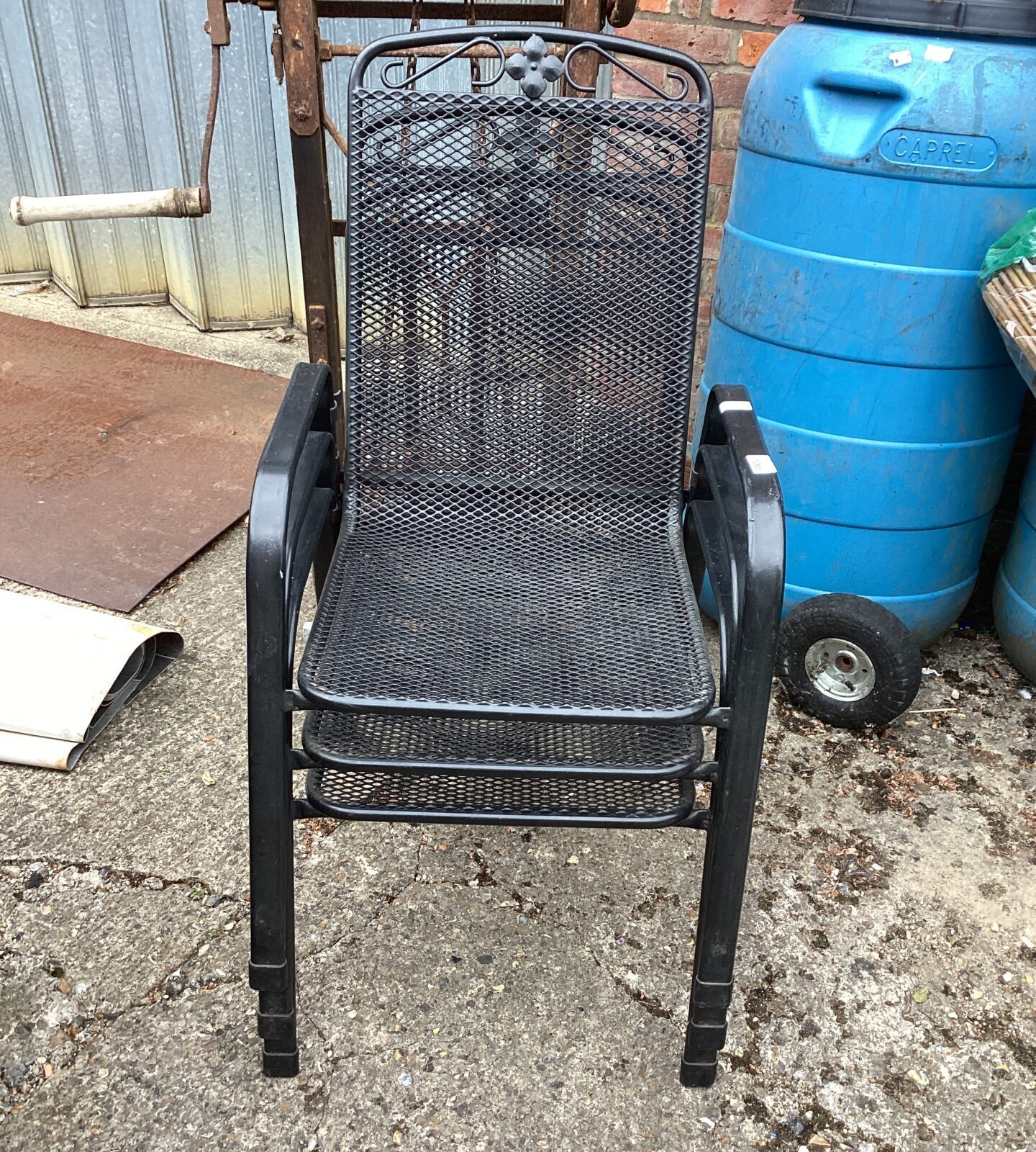 Three metal garden chairs
