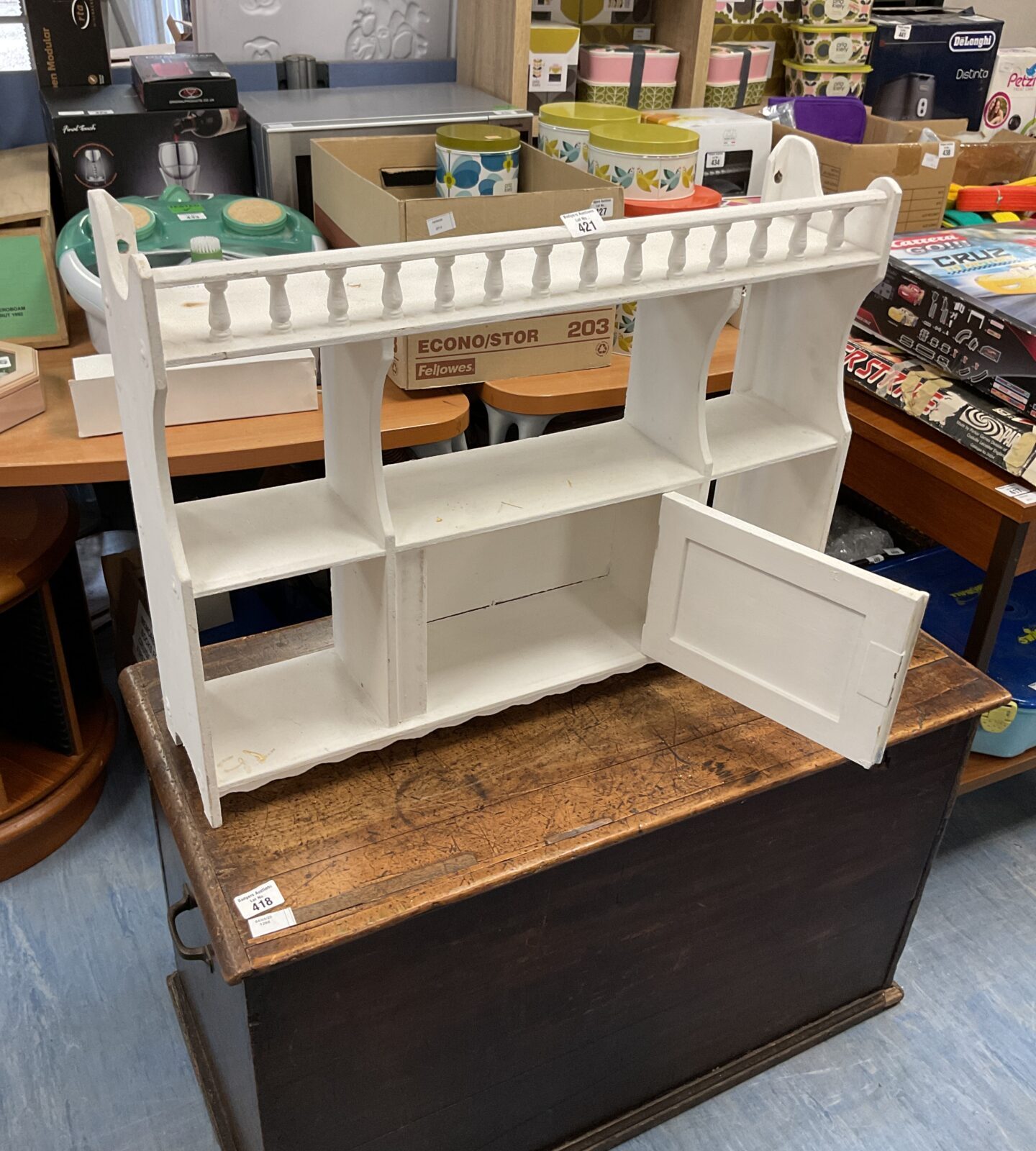 Small white storage shelf