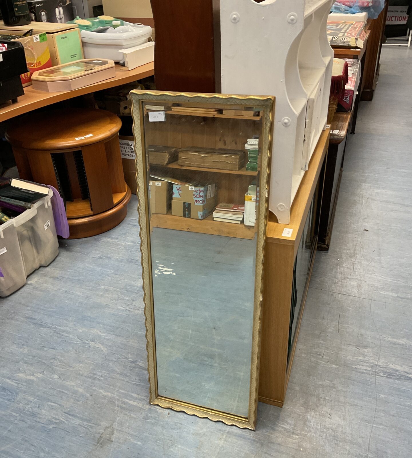 Gilt framed bevel edged mirror 95x34cm