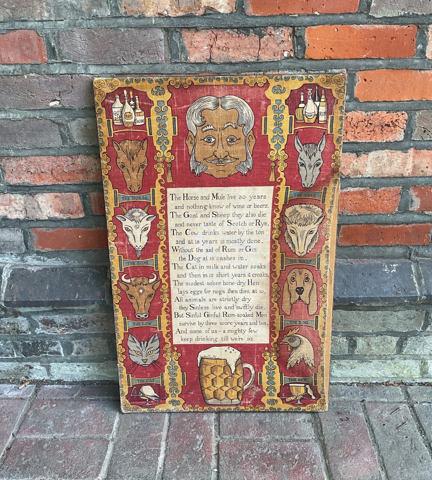 Vintage ulster linen bar towel on board