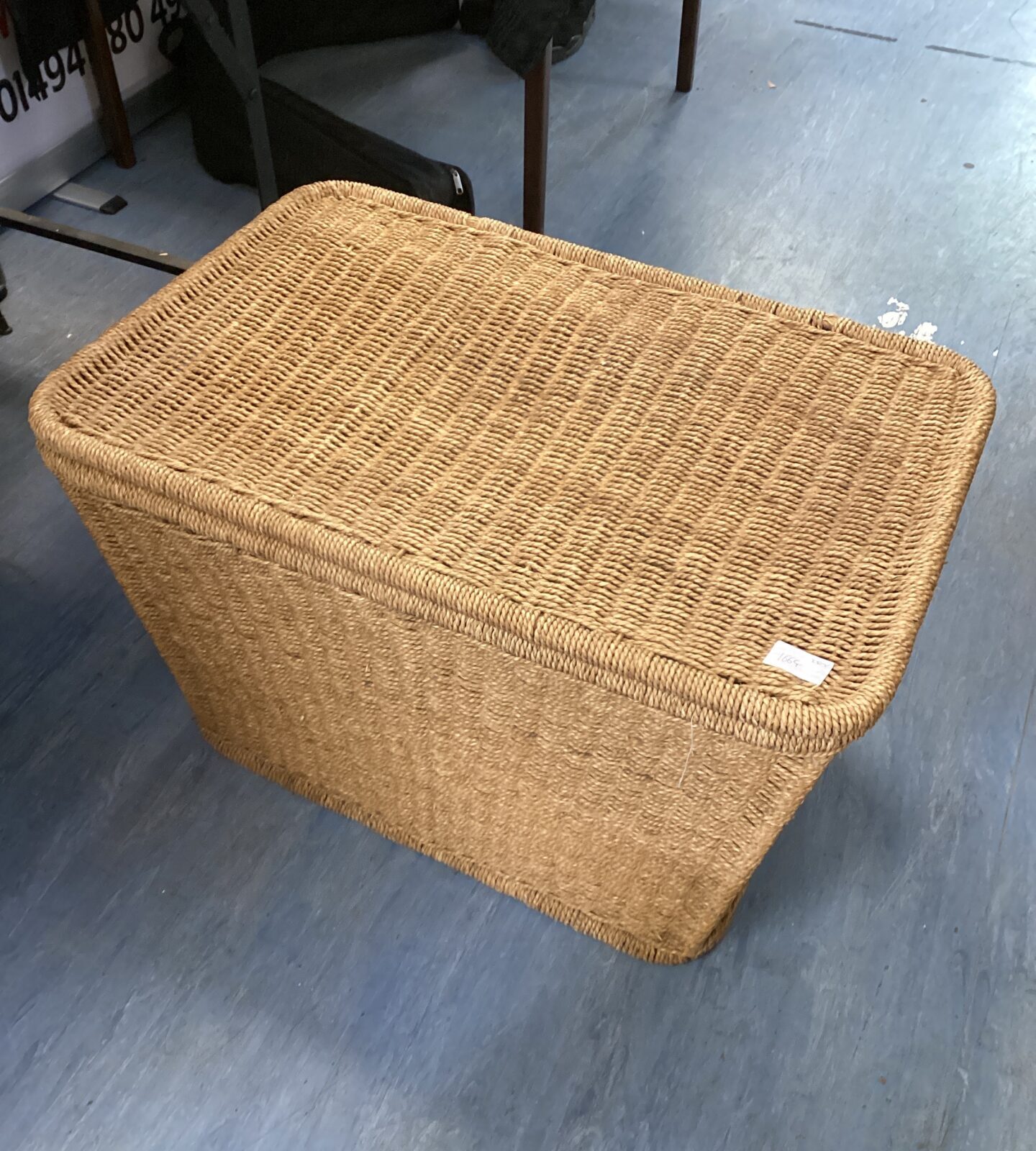 Wicker basket with glass vase & wooden fruit
