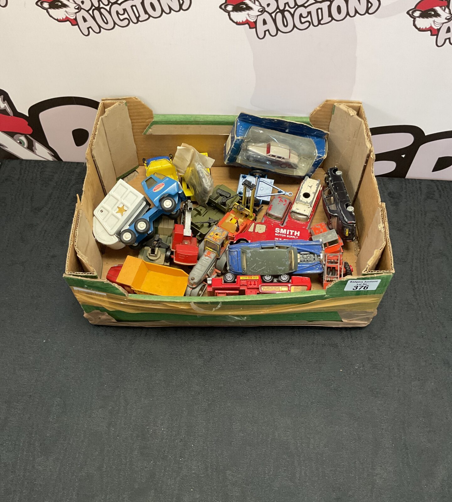 Box of mixed vintage diecast models inc dinky, tonka and rolls royce phantoms
