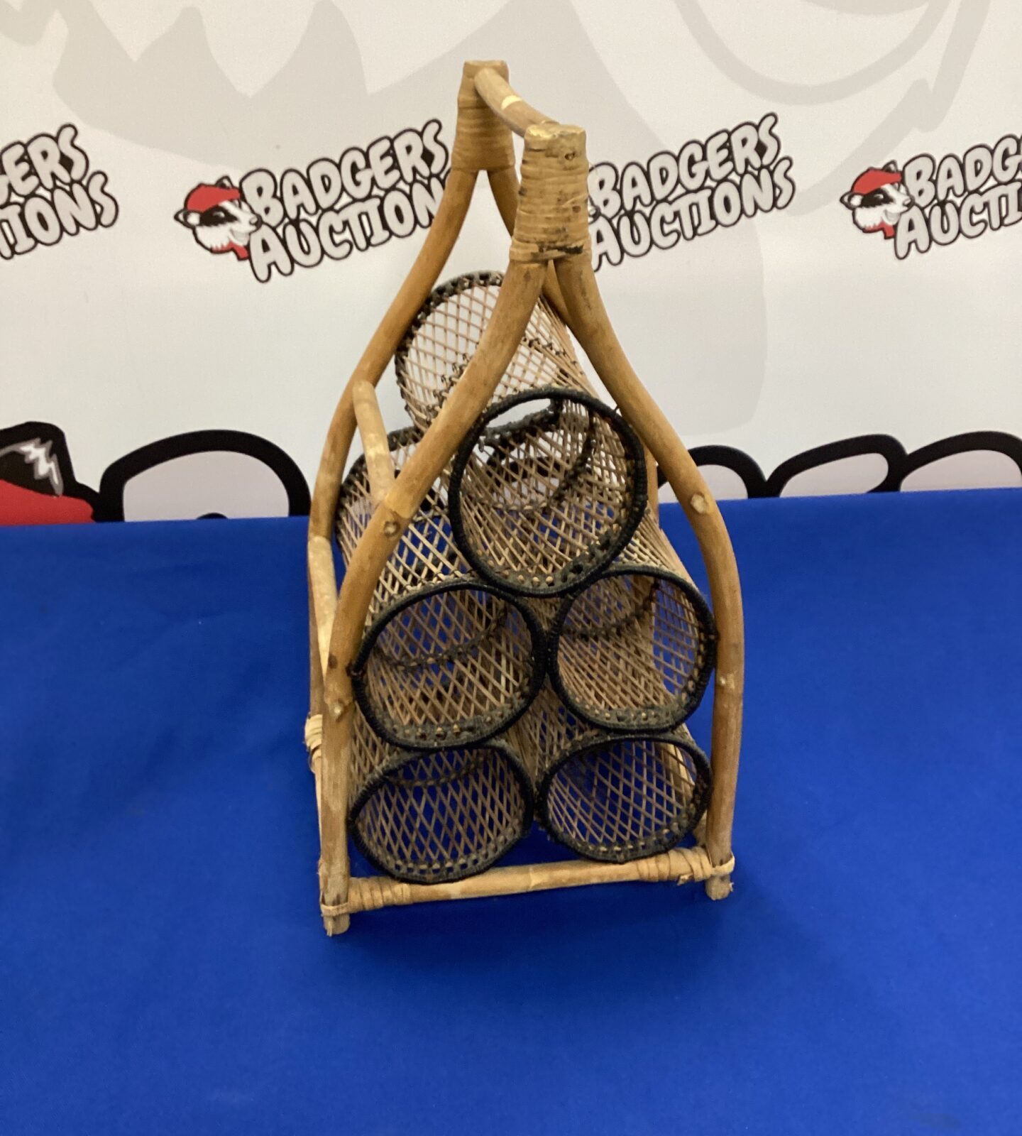Wood and raffia Wine Rack