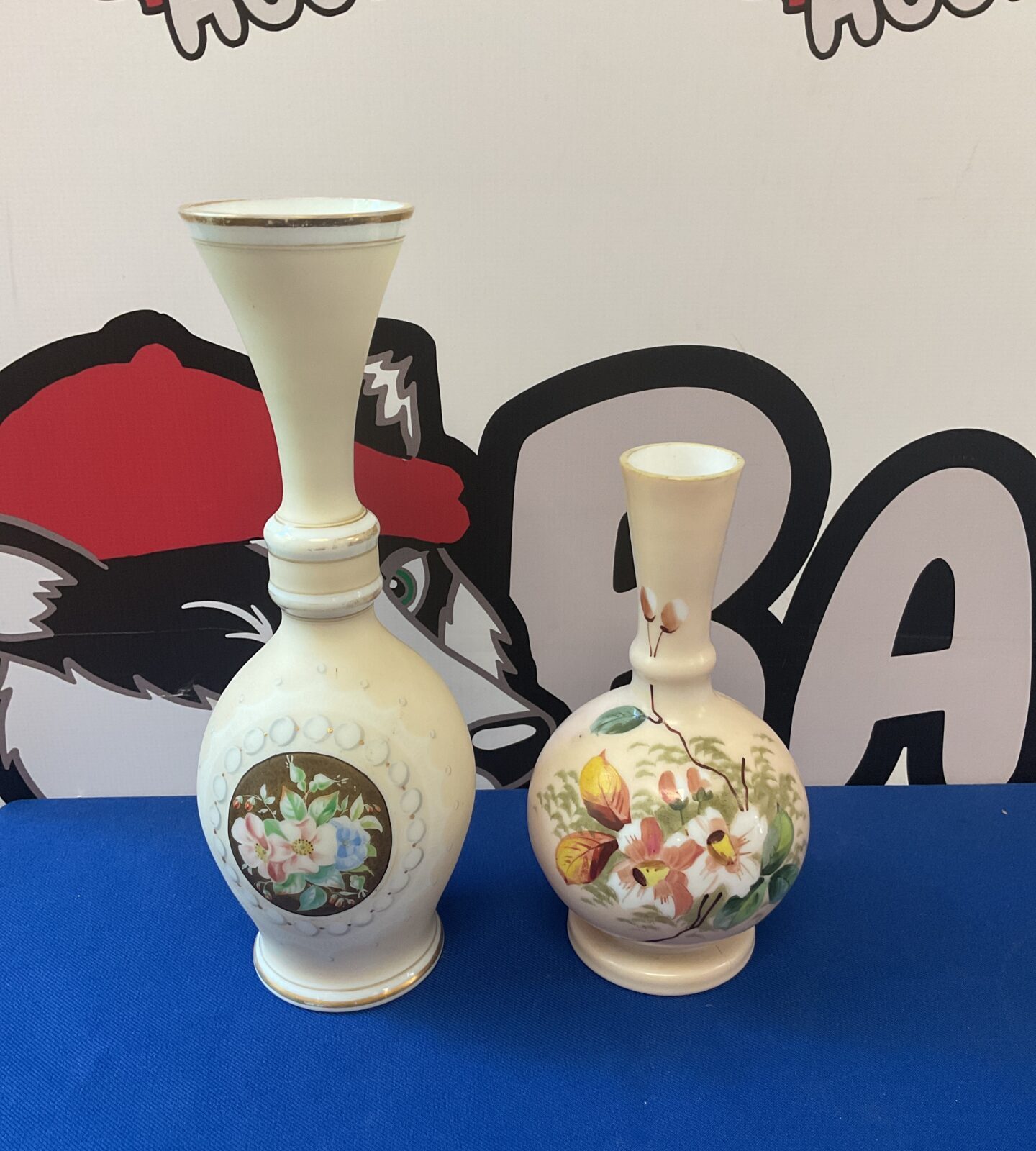 Two victorian milk glass vases