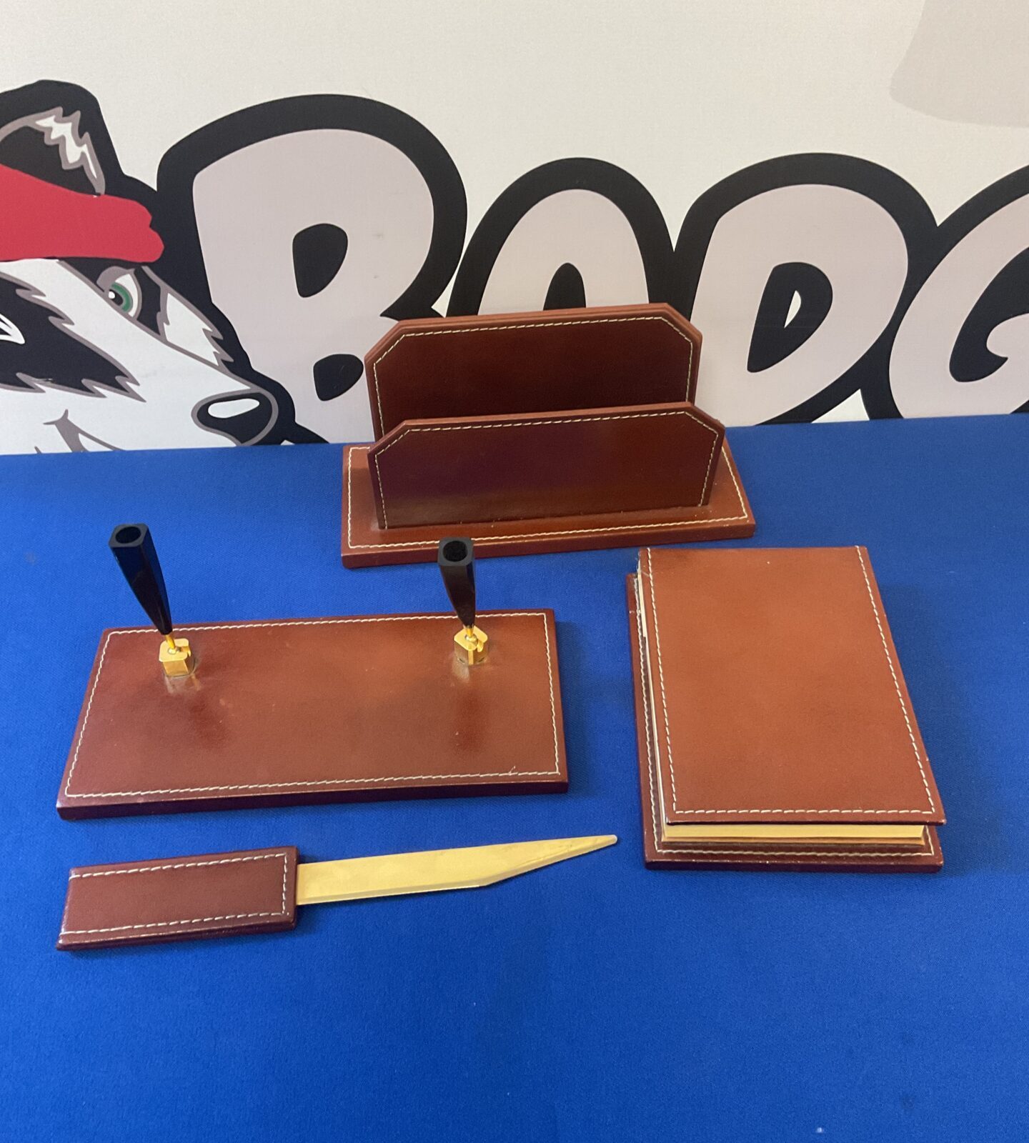 Vintage Italian made desktop pen holder with letter rack & opener