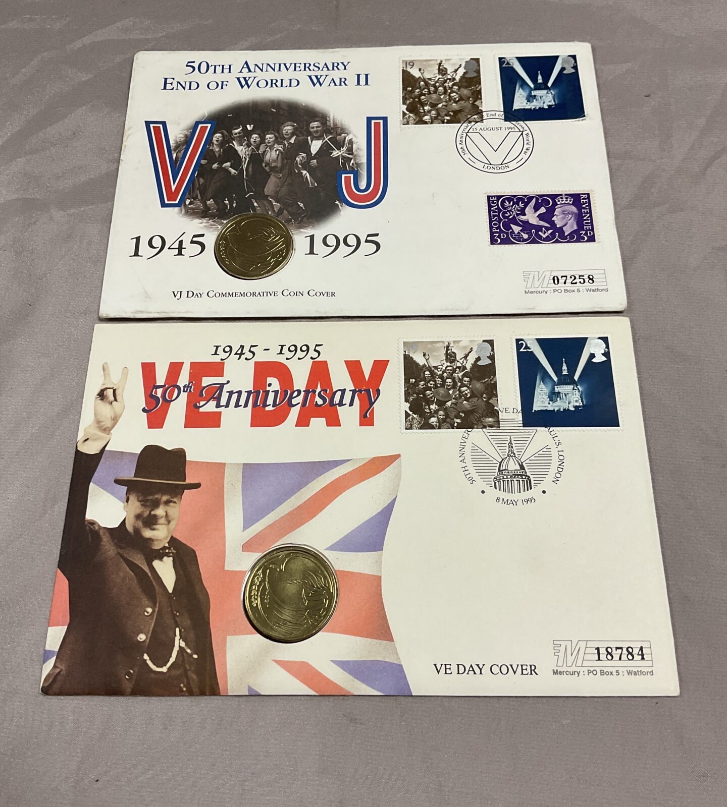 ve day commemrative coin 1st day cover and Vj day 1st day coin cover