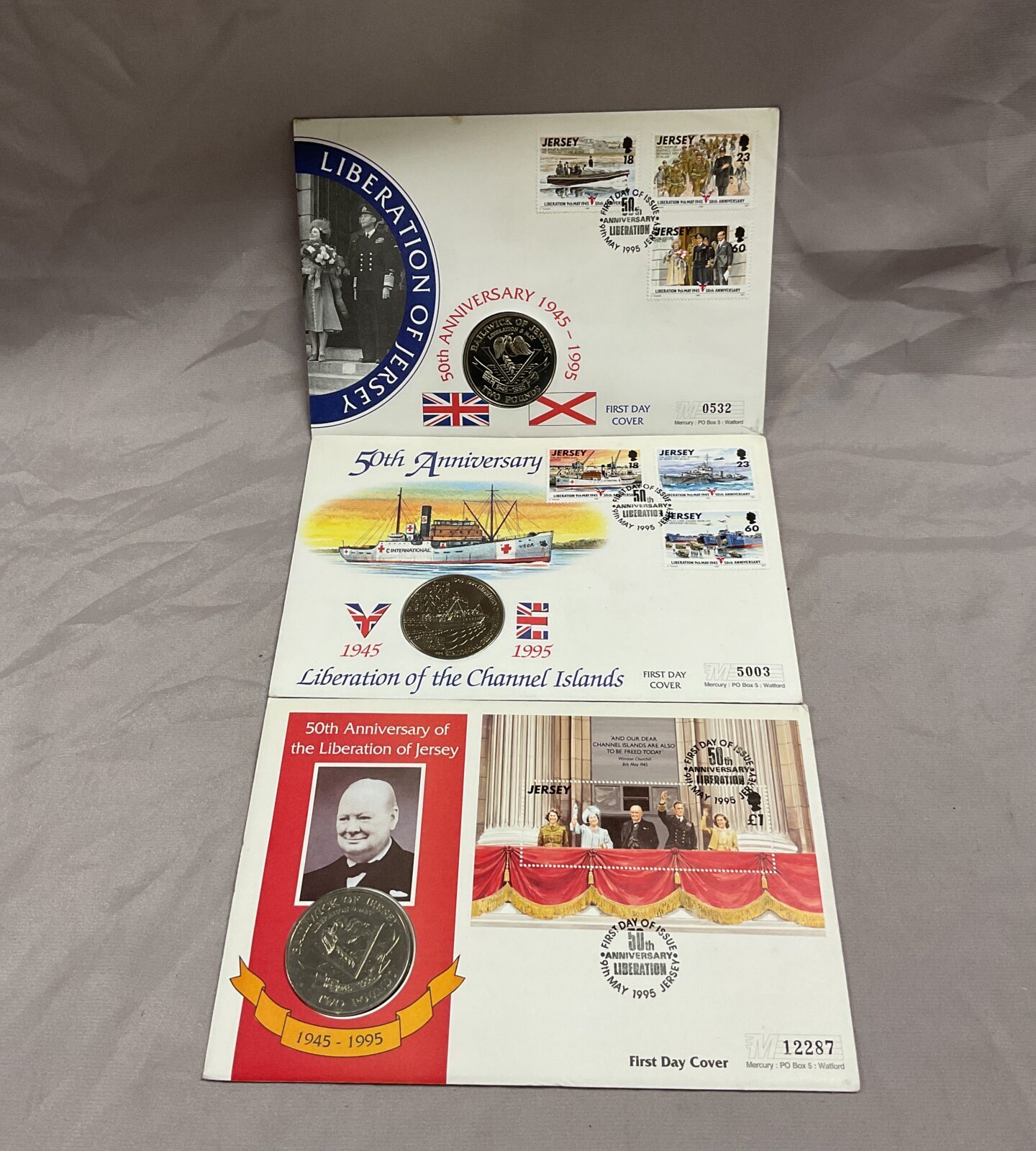 3 Liberation of channel islands commemoative coin 1st day covers