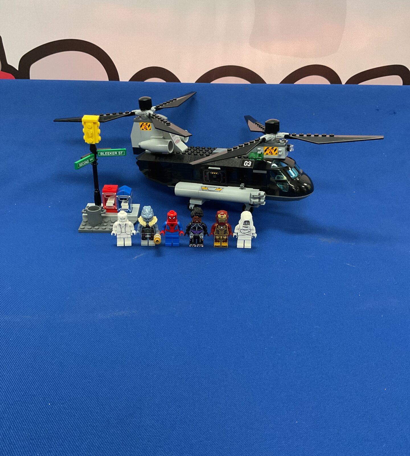 Selection of Lego Marvel Minifigures and sets inc set 76162 Black Widows helicopter