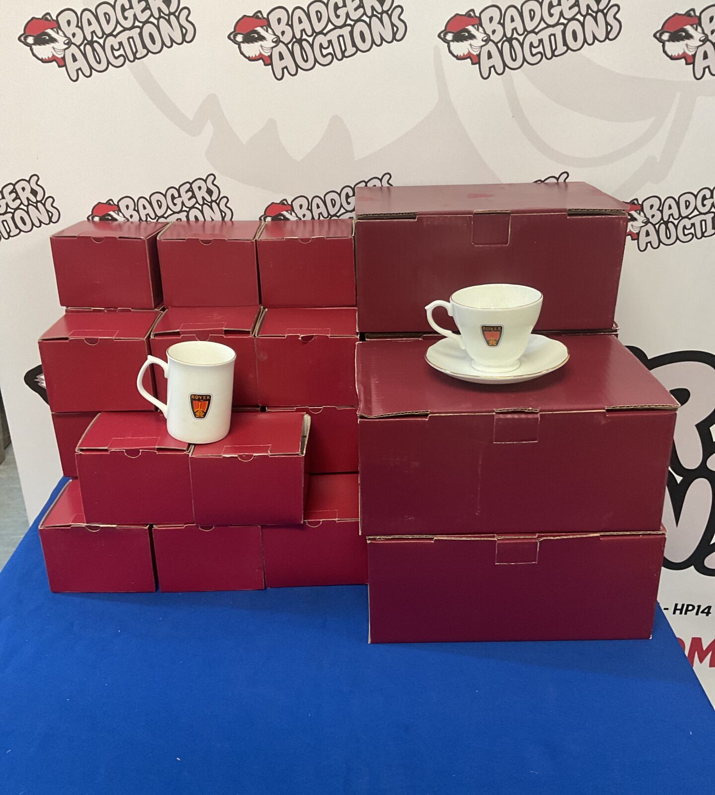 Large lot of rover branded bone china mugs & tea cups with saucers