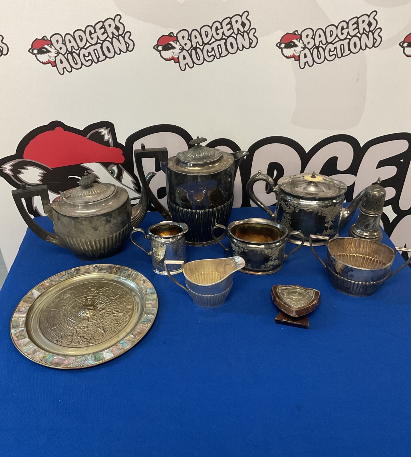 Selection of silver plate teapots jugs & bowls