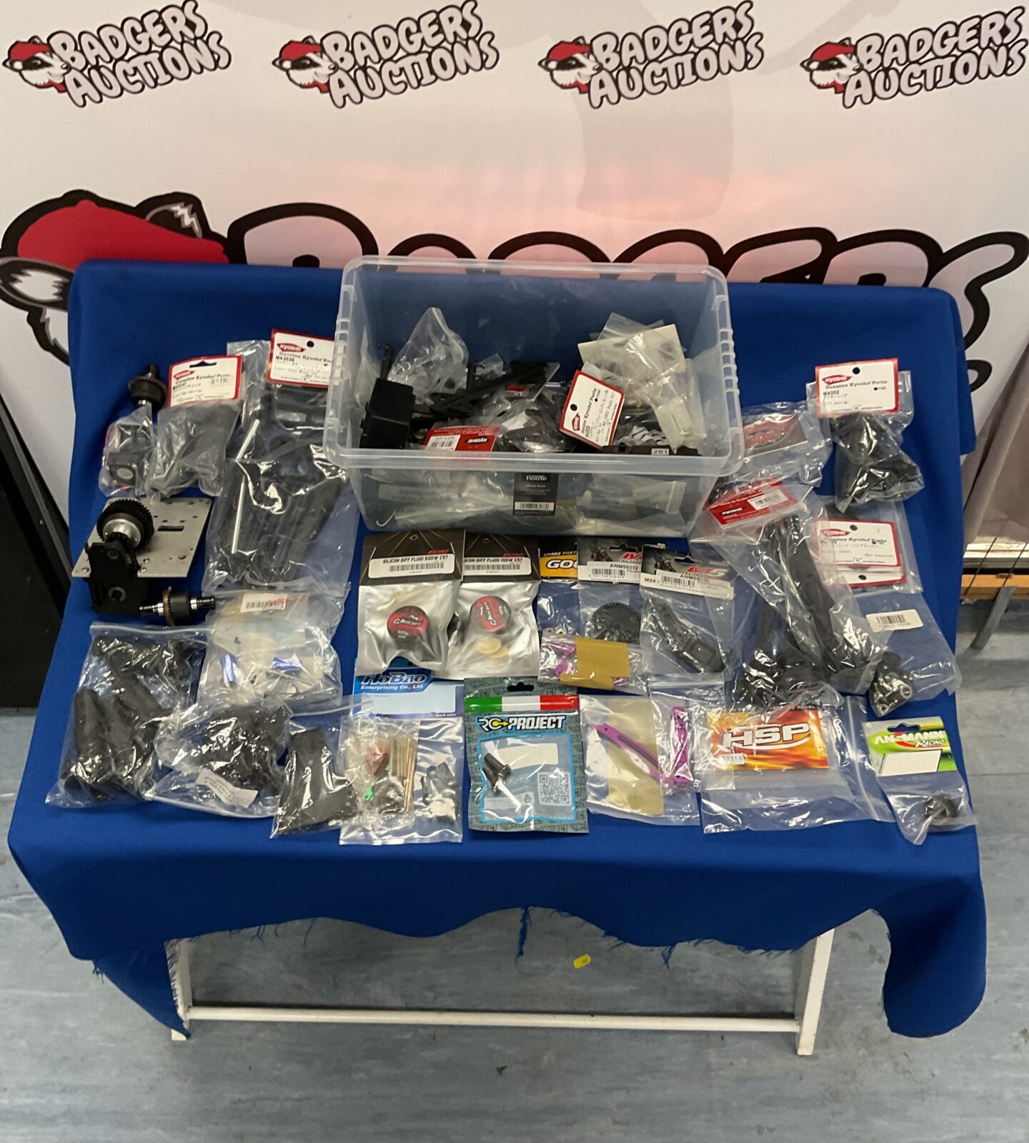 Box of new model rc parts and accessories inc gwolves and Hobao