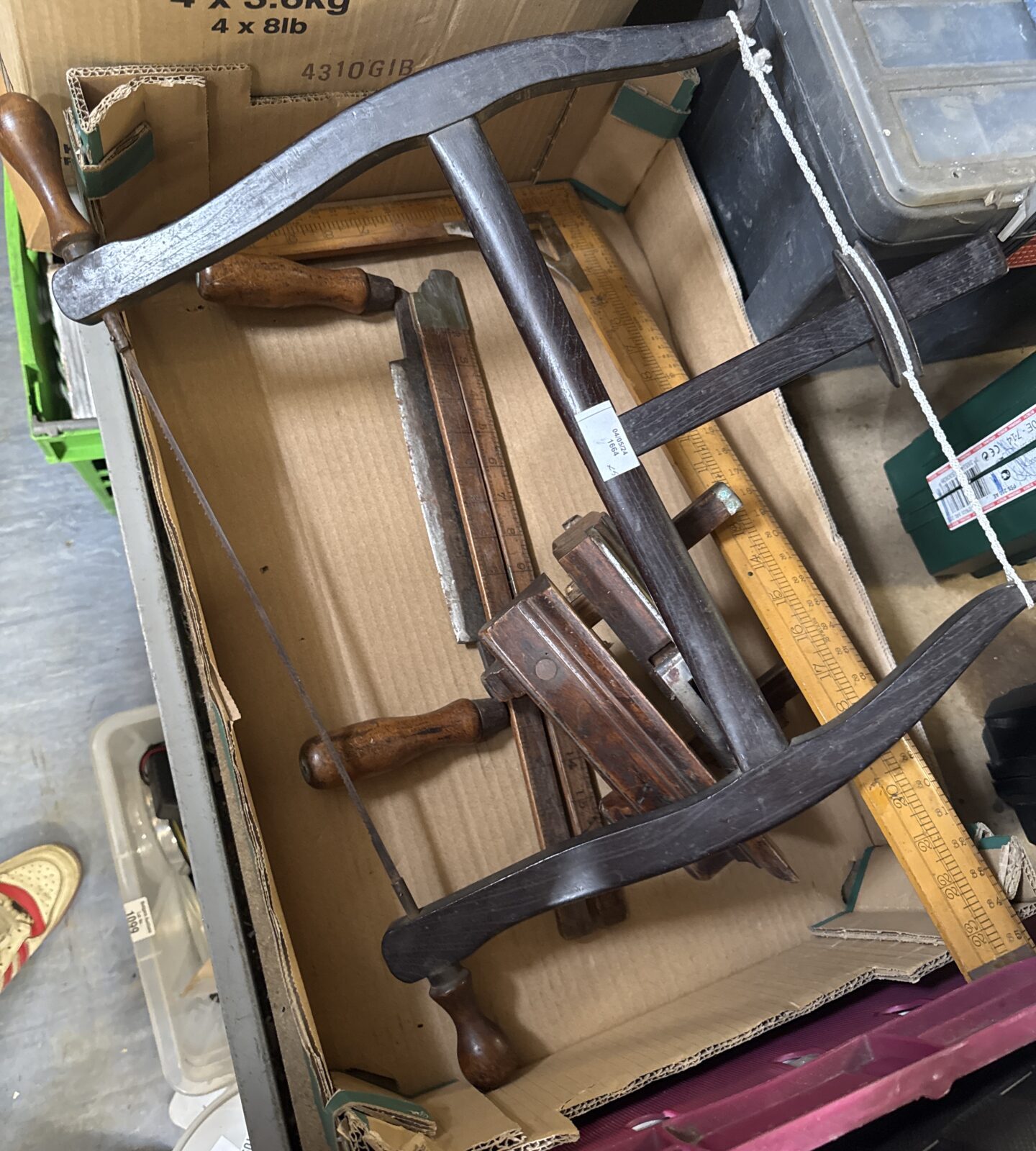 Tray of vintage woodworkers tools
