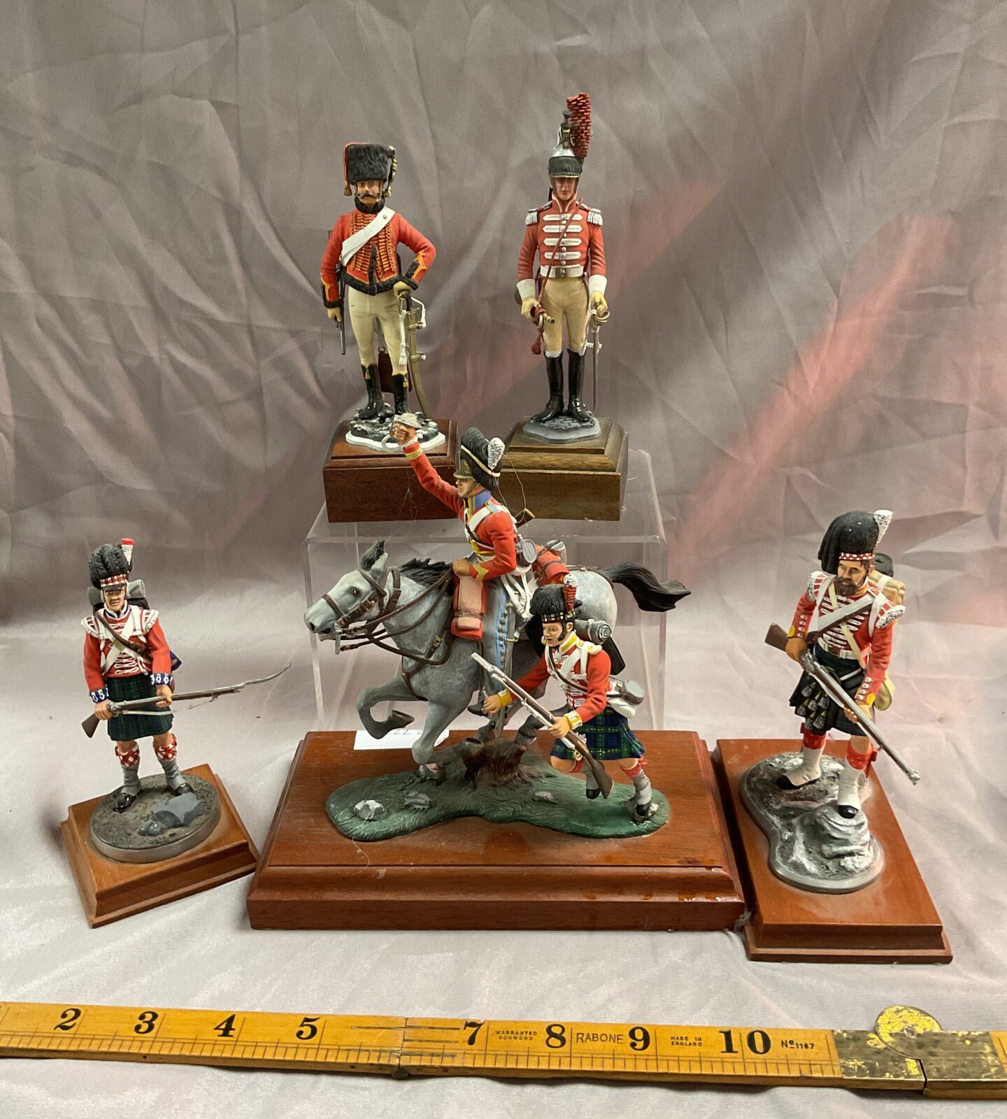 Chris Stadden edition 1970s five british napoleonic pewter 5” soldiers and  mounted Cavalry Trooper