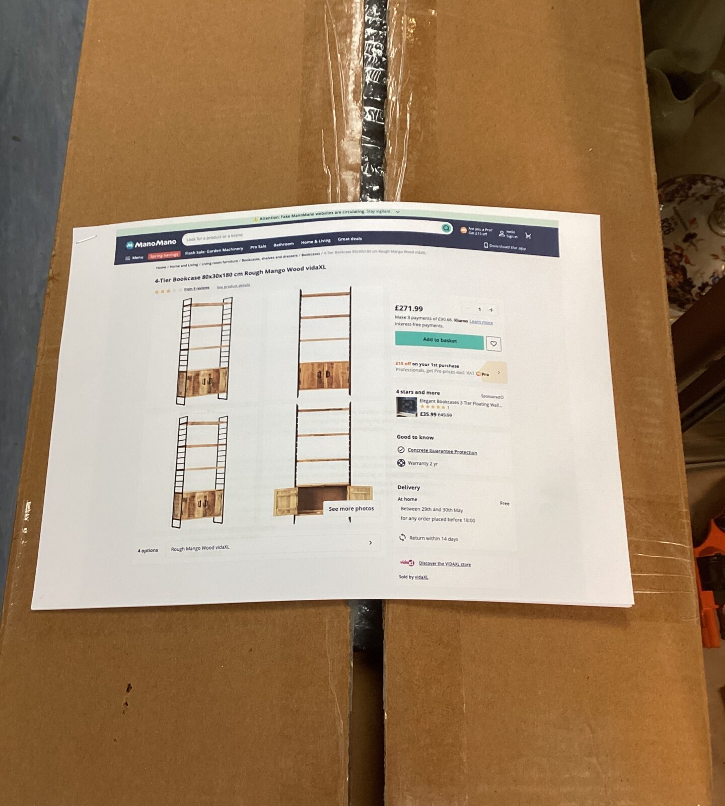 Mango Wood 4 Tier Bookcase as new in box